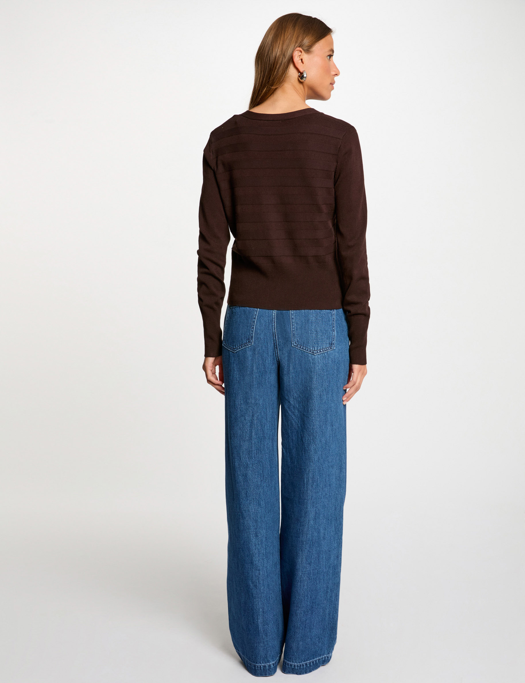 Gilet manches longues marron fonc&eacute; femme