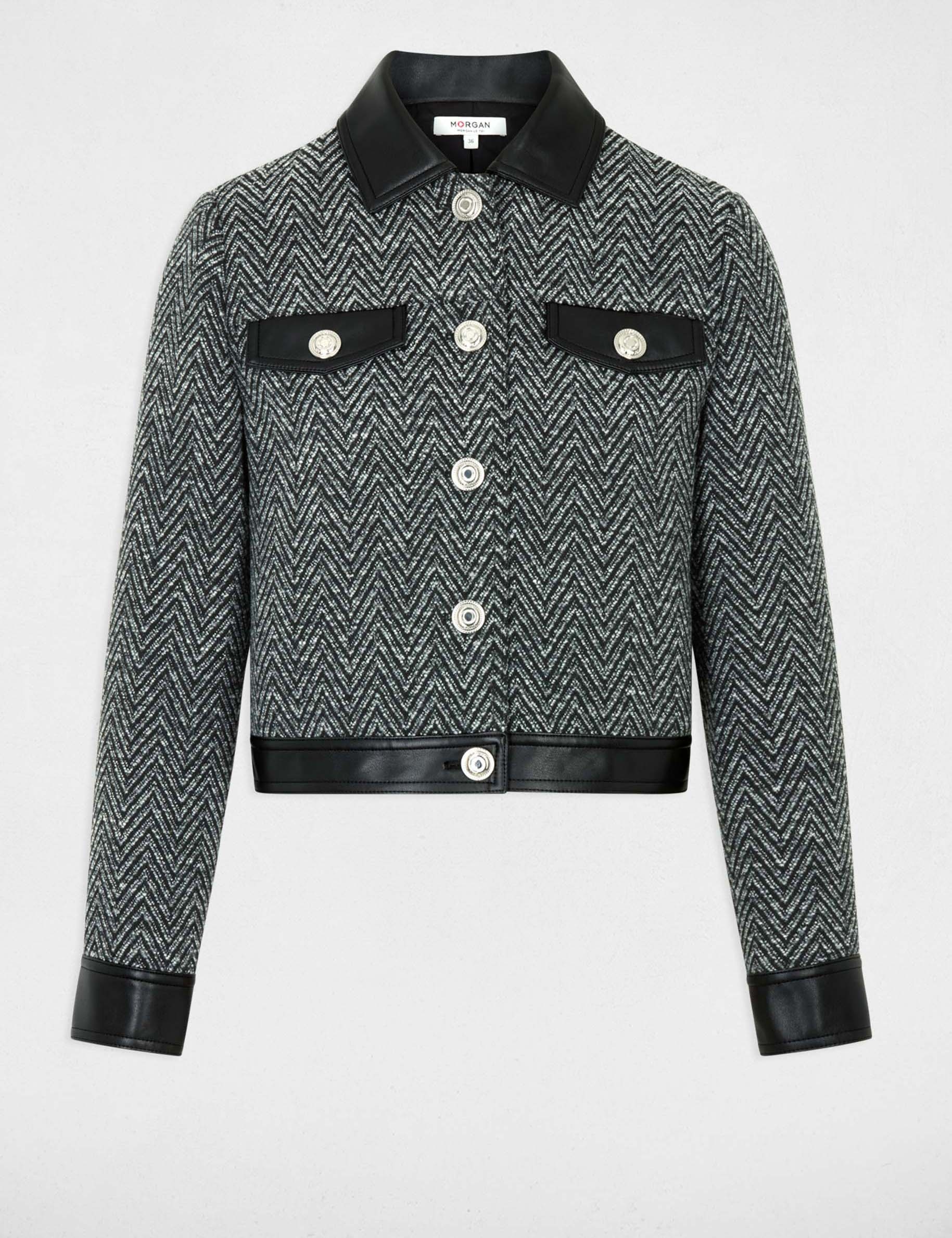 Veste tweed droite noir femme