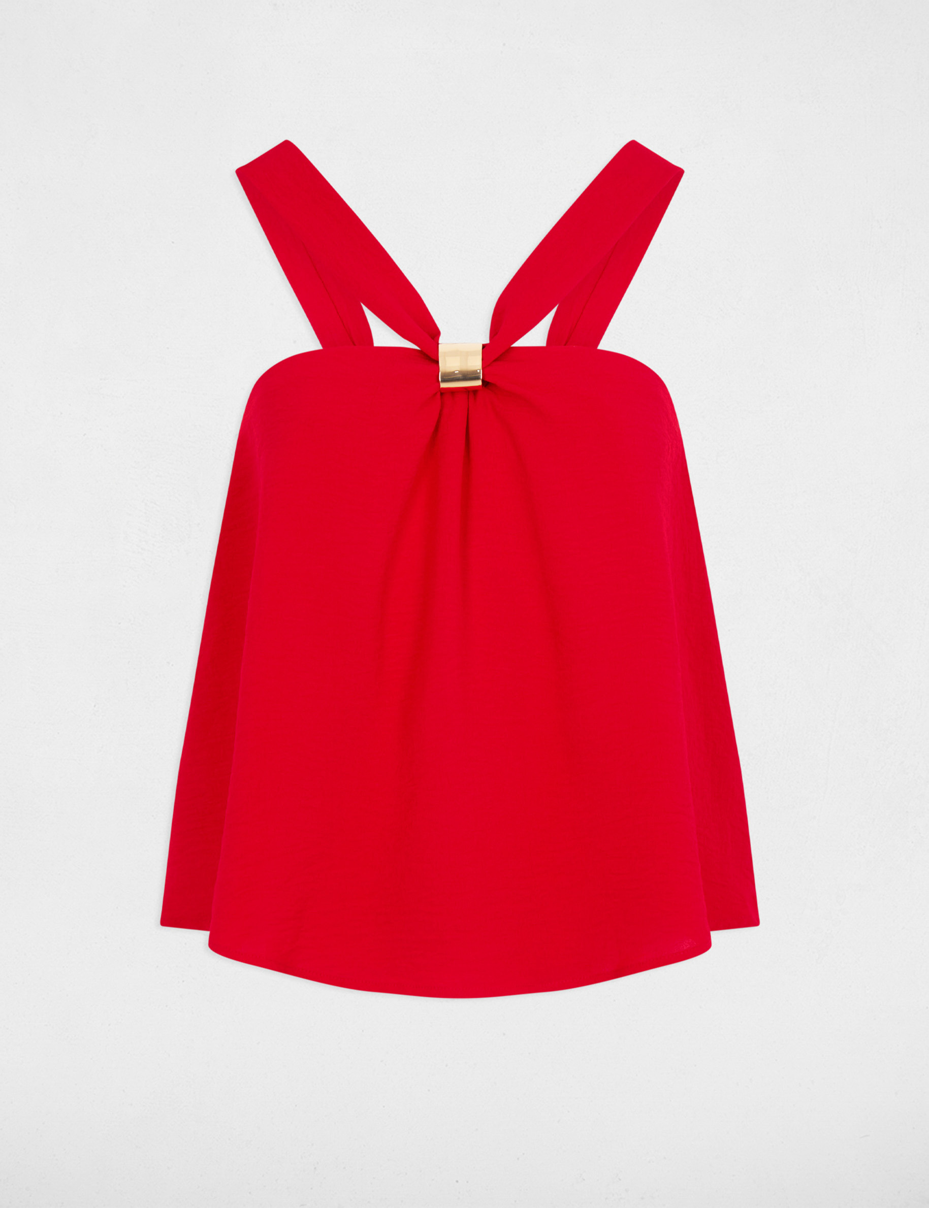 Top pliss&eacute; col montant rouge femme