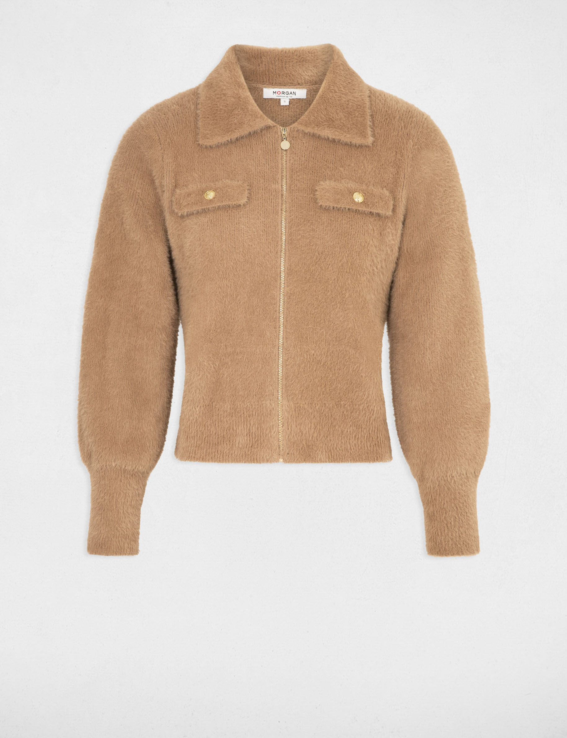 vest met lange mouwen en reverskraag camel vrouw Vest met lange mouwen en reverskraag camel vrouw
