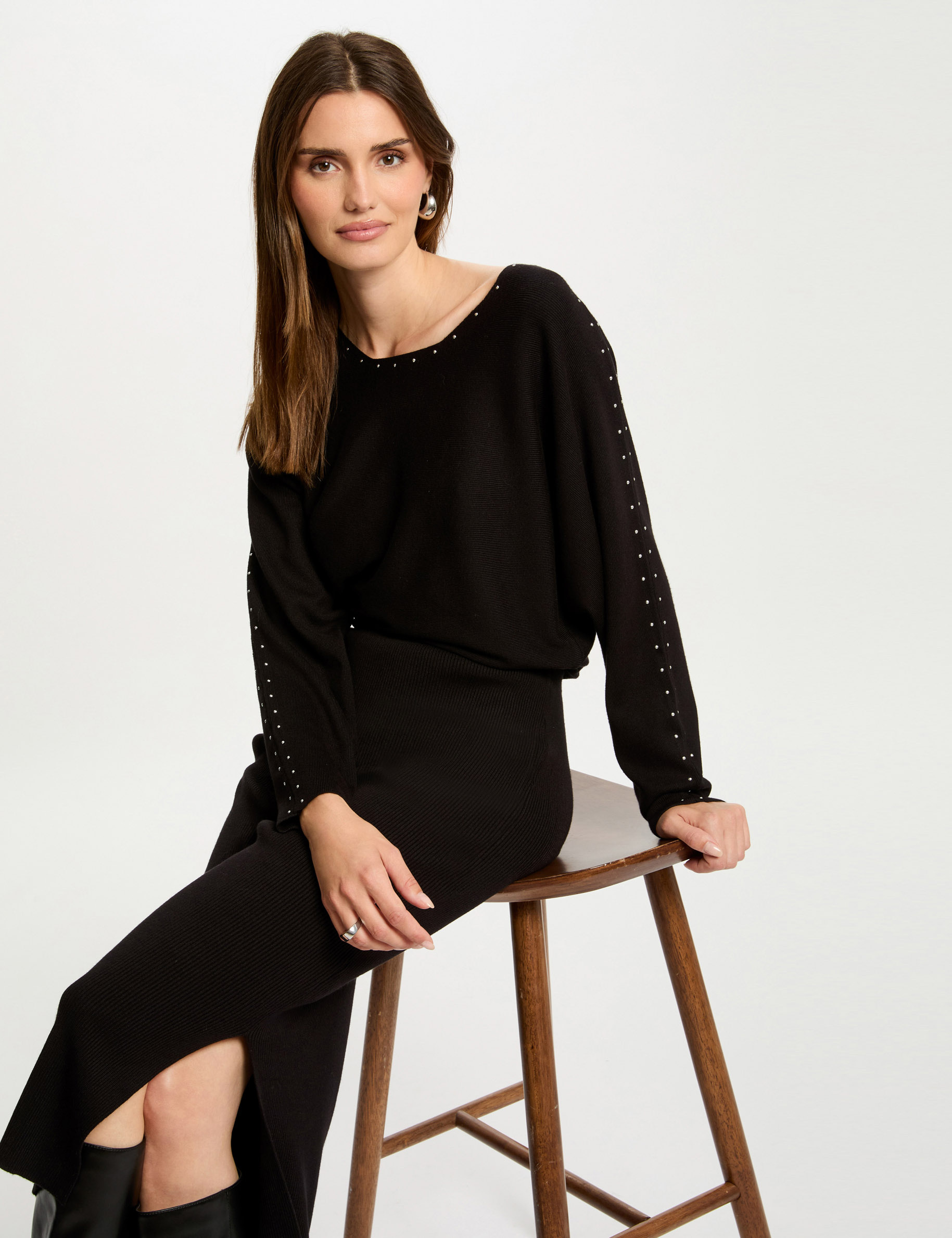 robe tricot longue ajustee noir femme Robe tricot longue ajustée noir femme