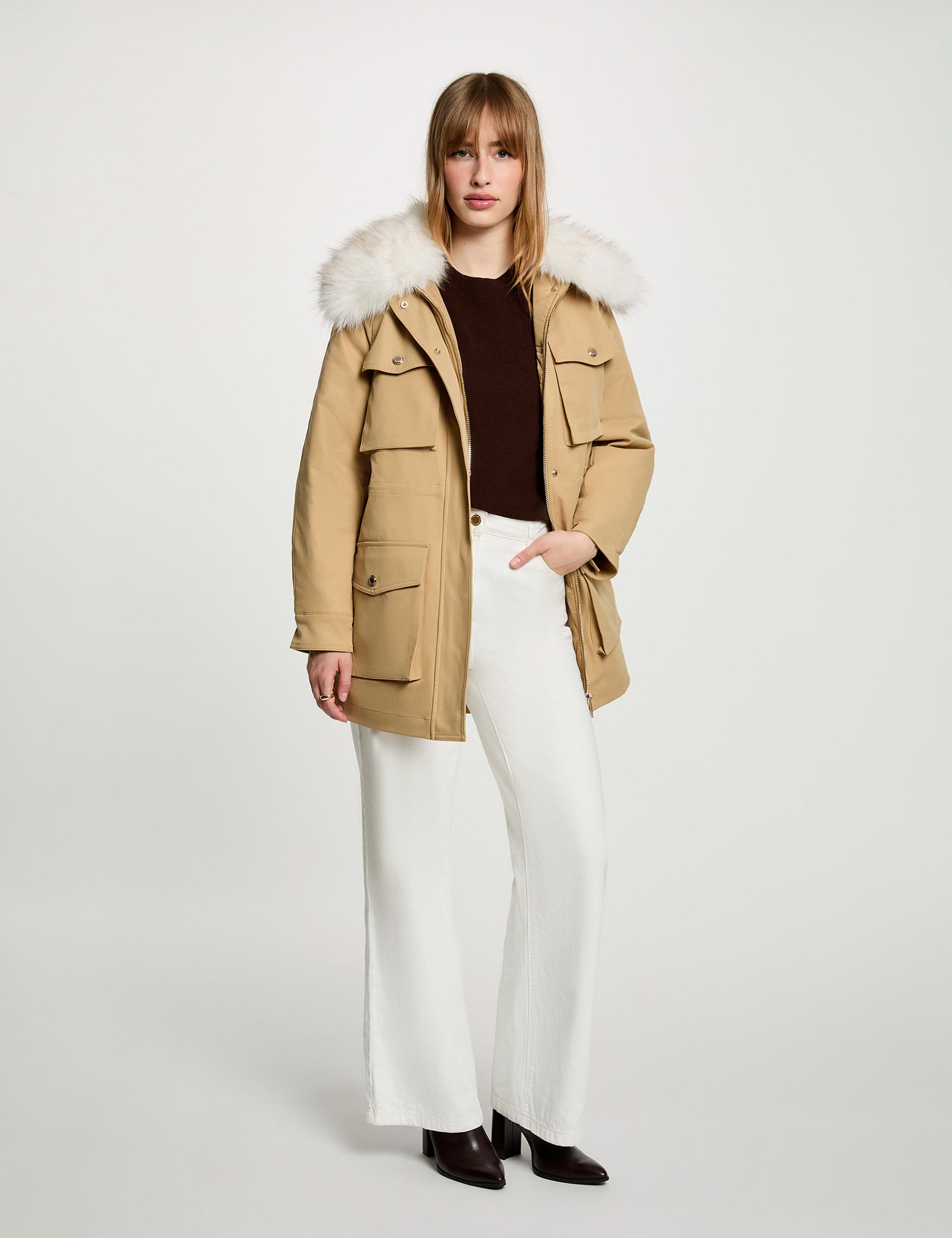 Parka met opstaande kraag beige vrouw