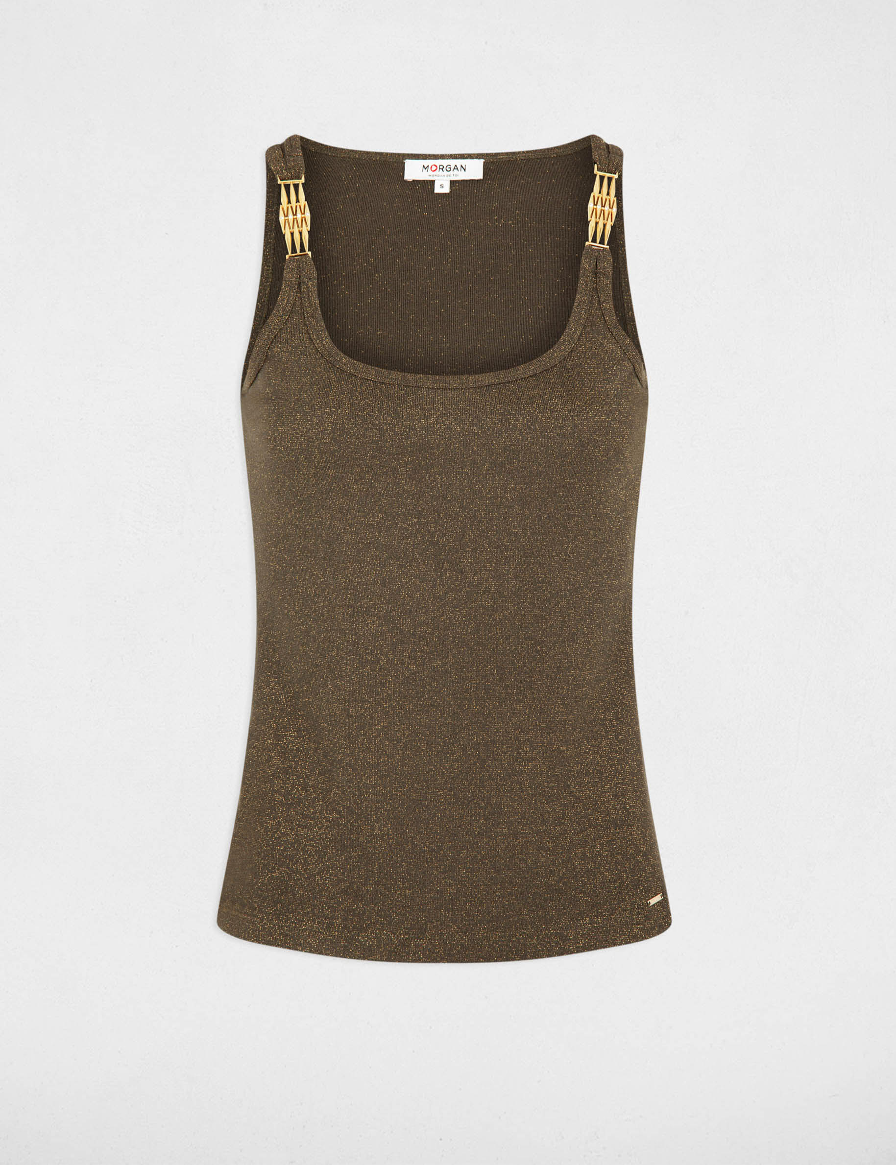 Geribbelde tanktop met dunne bandjes brons vrouw