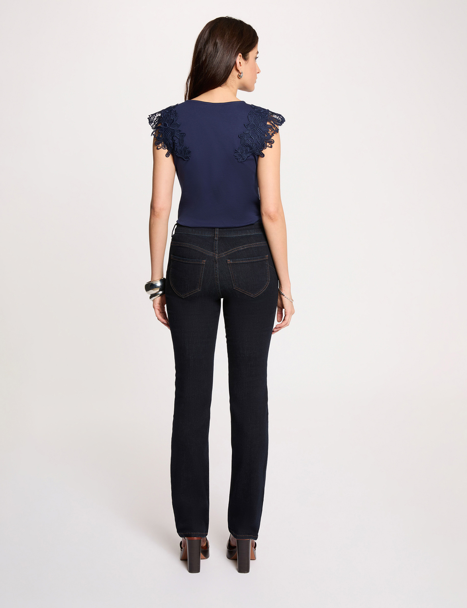 Jean droit taille haute denim brut femme