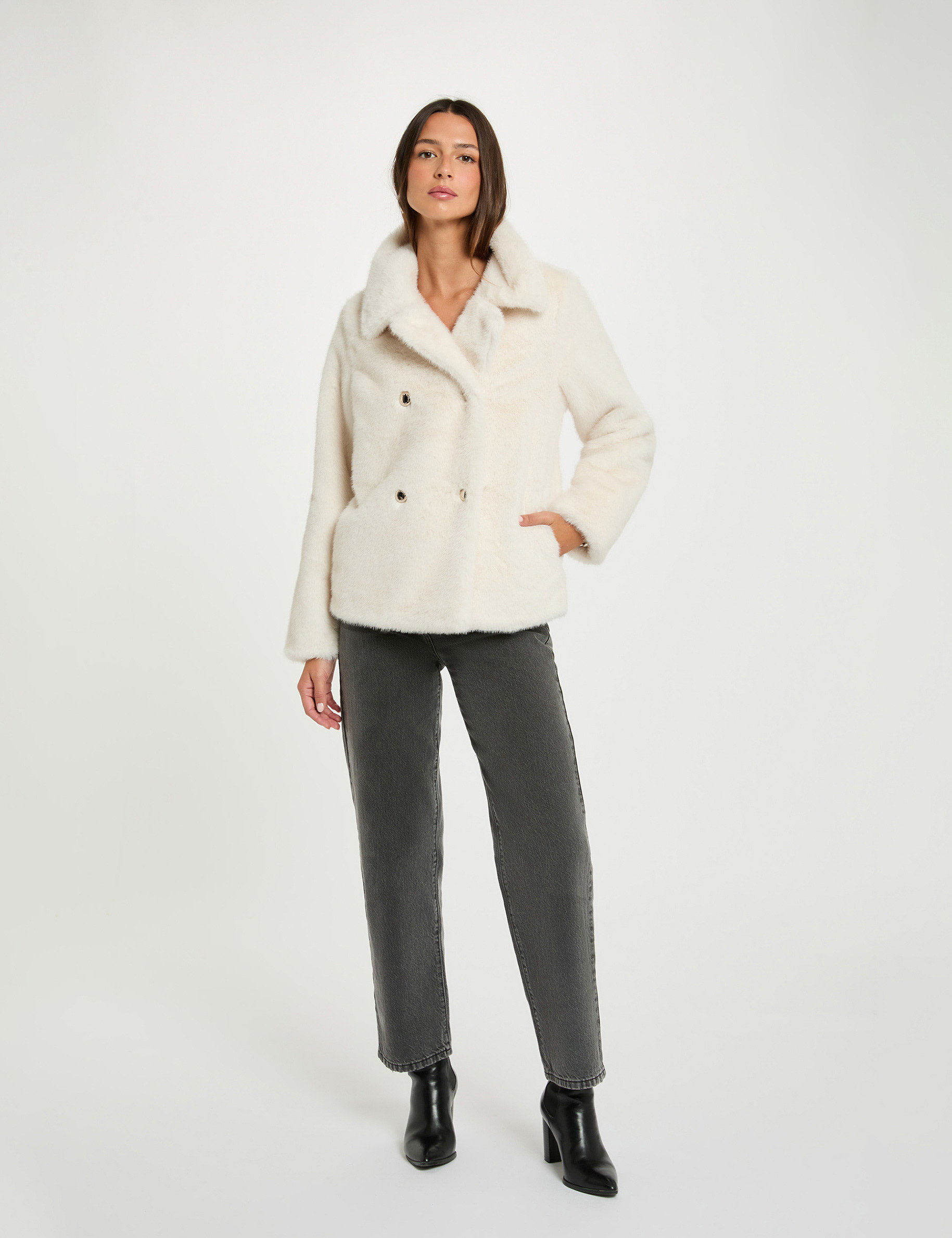 manteau droit boutonne ivoire femme Manteau droit boutonné ivoire femme