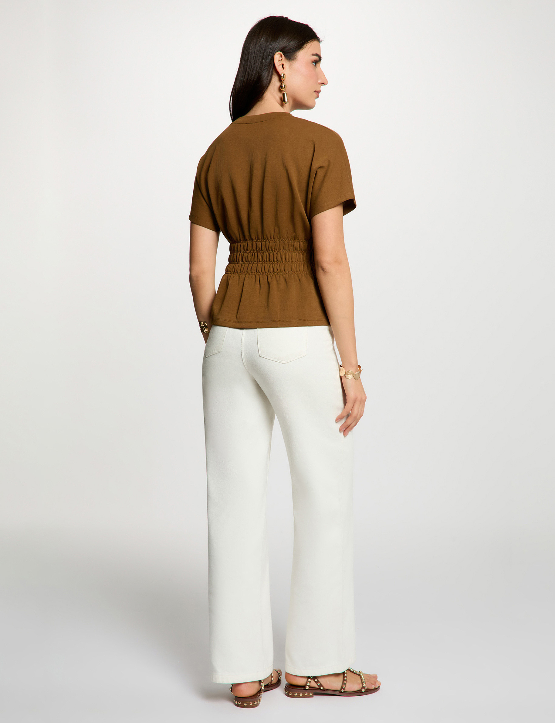 T-shirt droit col rond camel femme