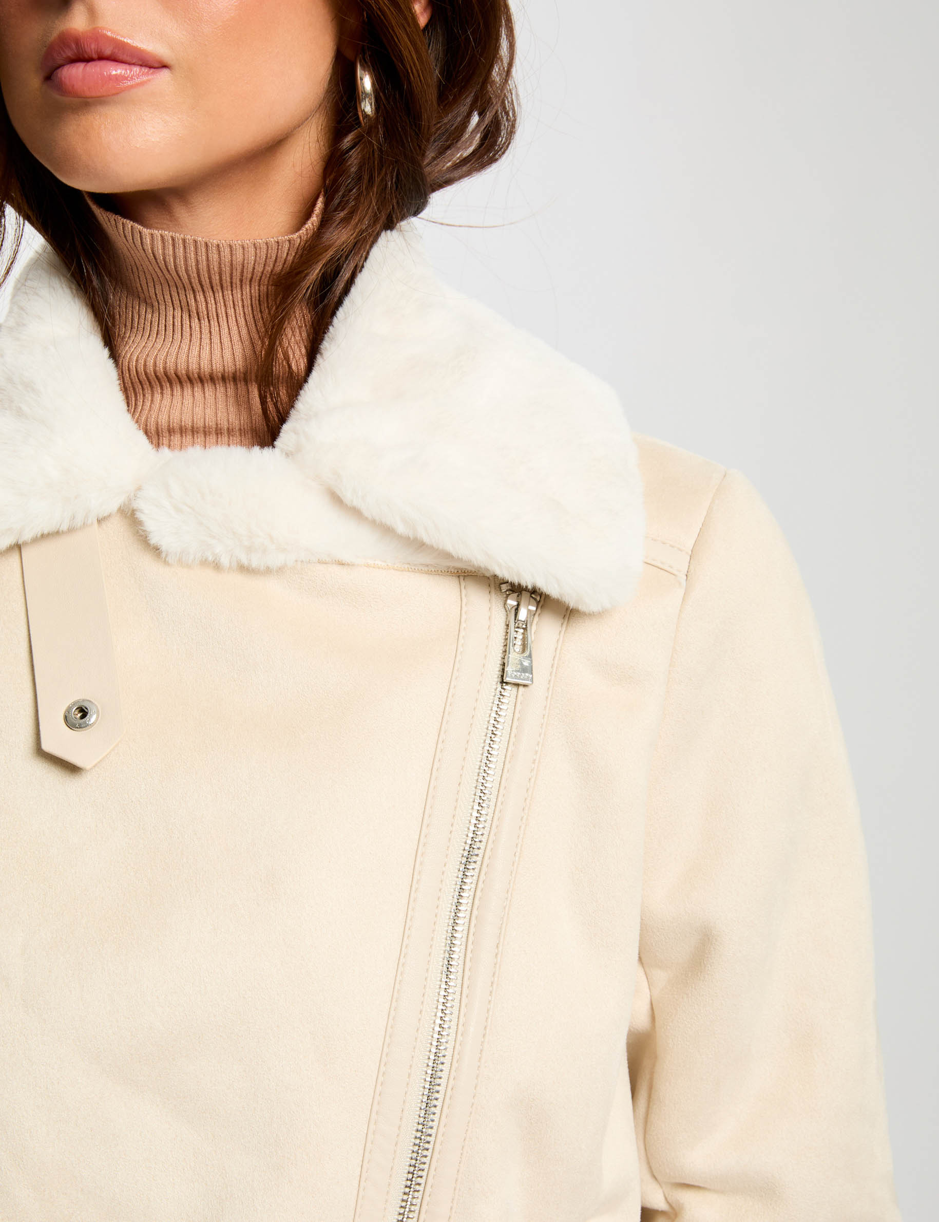 blouson zippe suedine ivoire femme Blouson zippé suédine ivoire femme