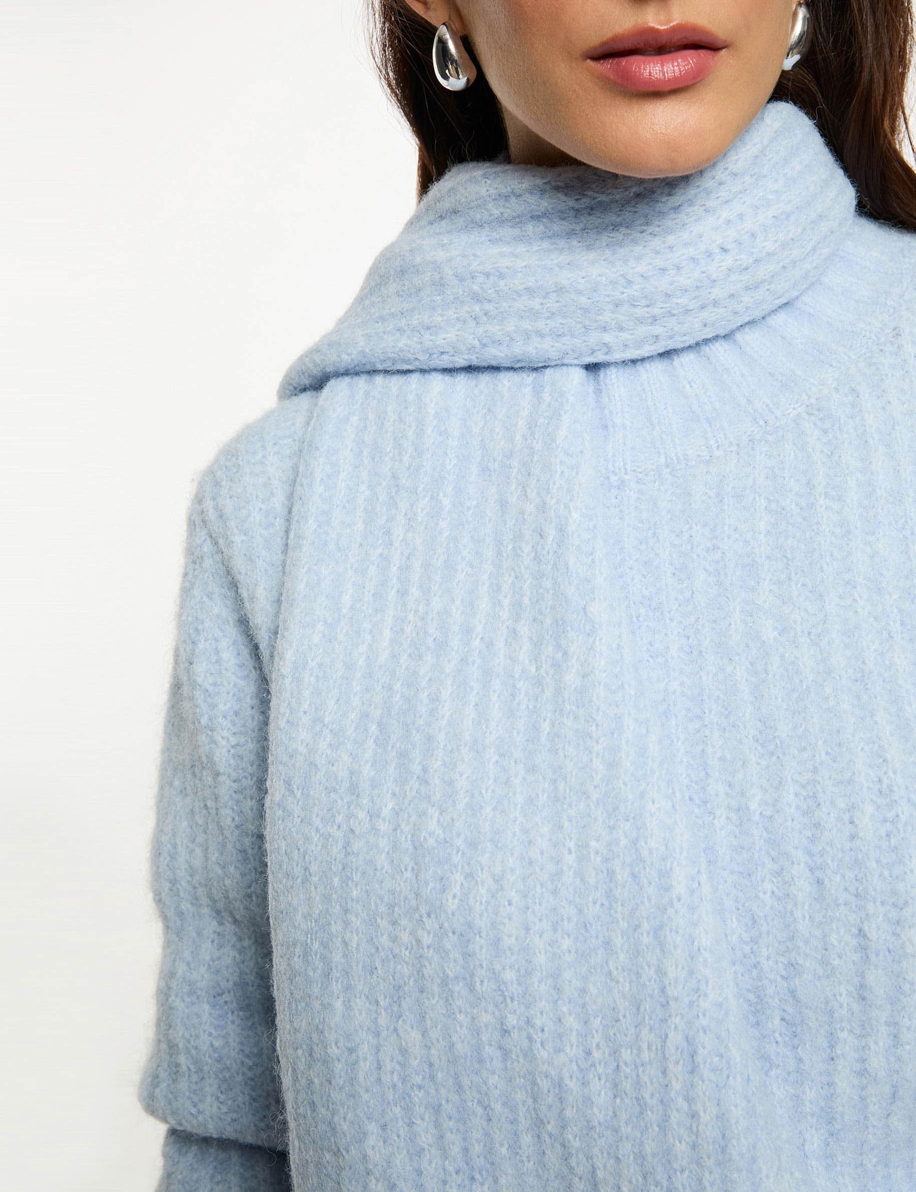 pull col echarpe bleu ciel femme Pull col écharpe bleu ciel femme