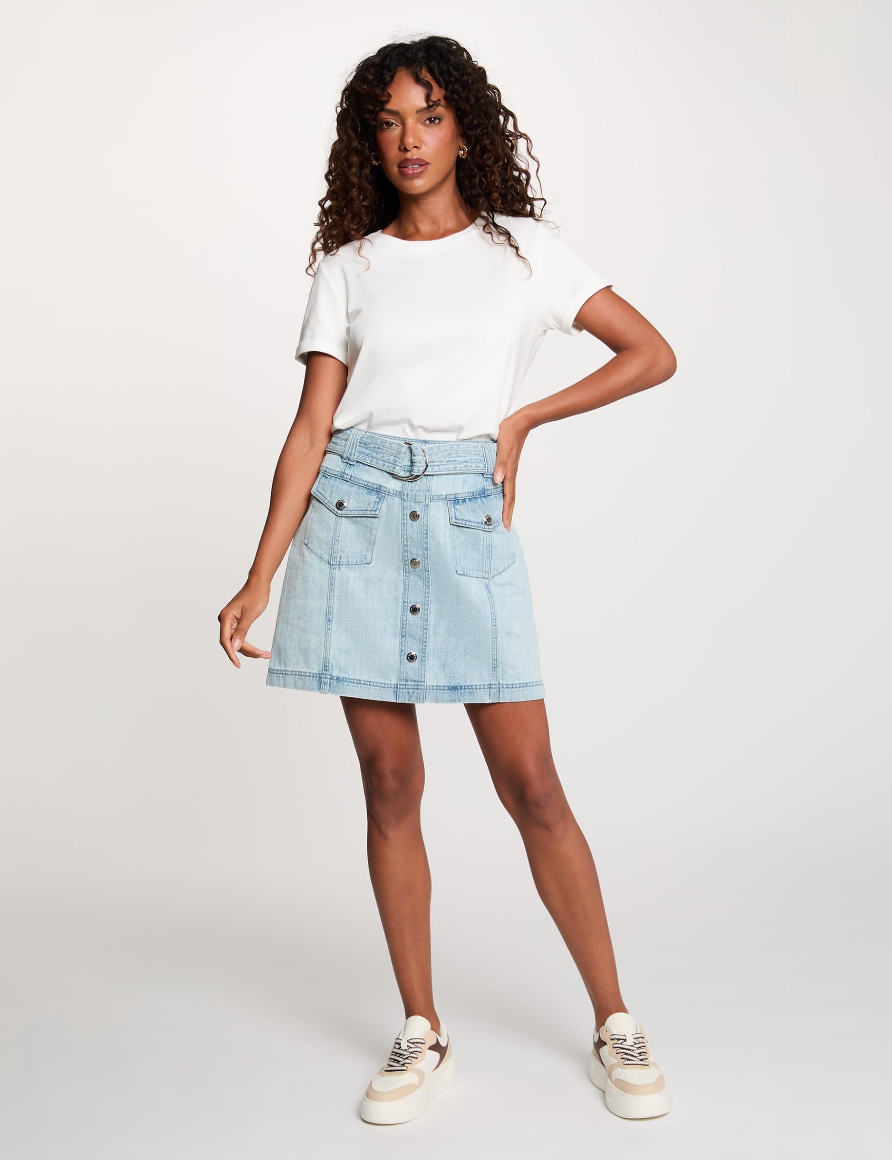 Korte jeansrok gebleekt denim vrouw