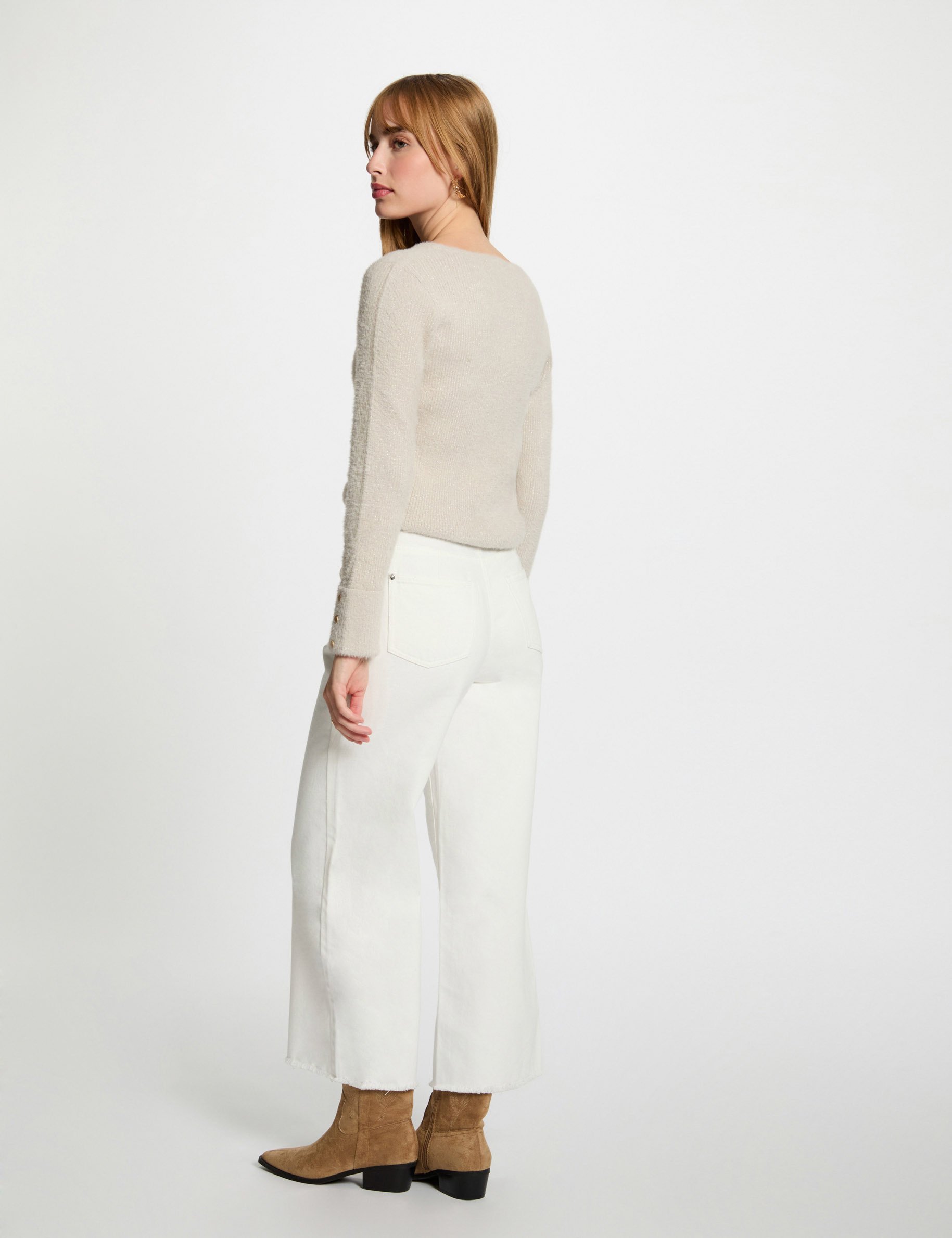 Pull manches longues avec col en V sable femme