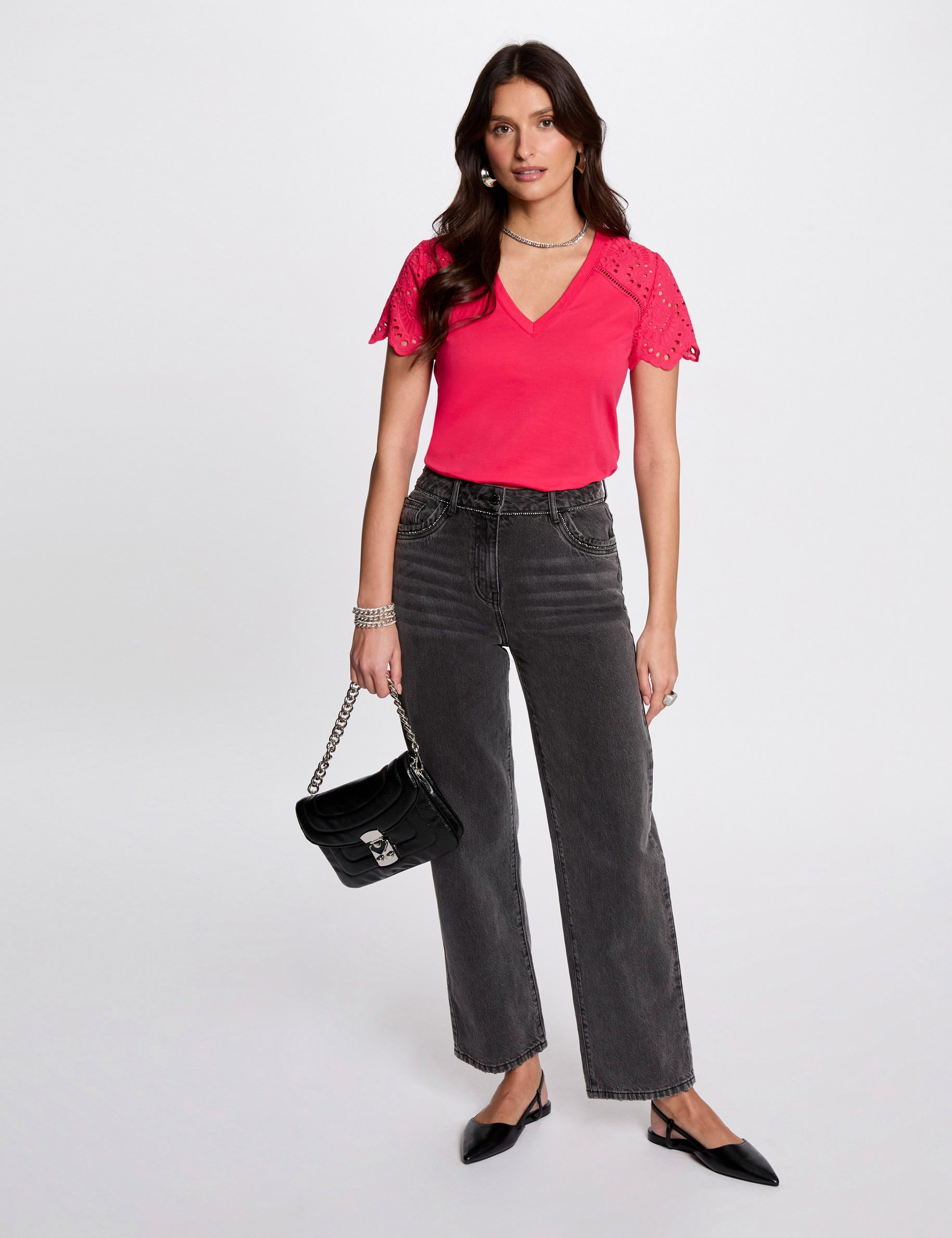 t shirt met korte mouwen fuchsia roze vrouw T-shirt met korte mouwen fuchsia roze vrouw