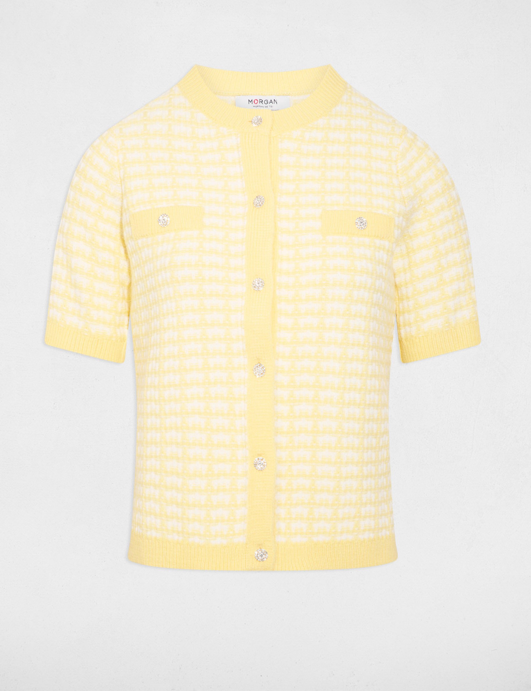 Vest met korte mouwen en print lichtgeel vrouw