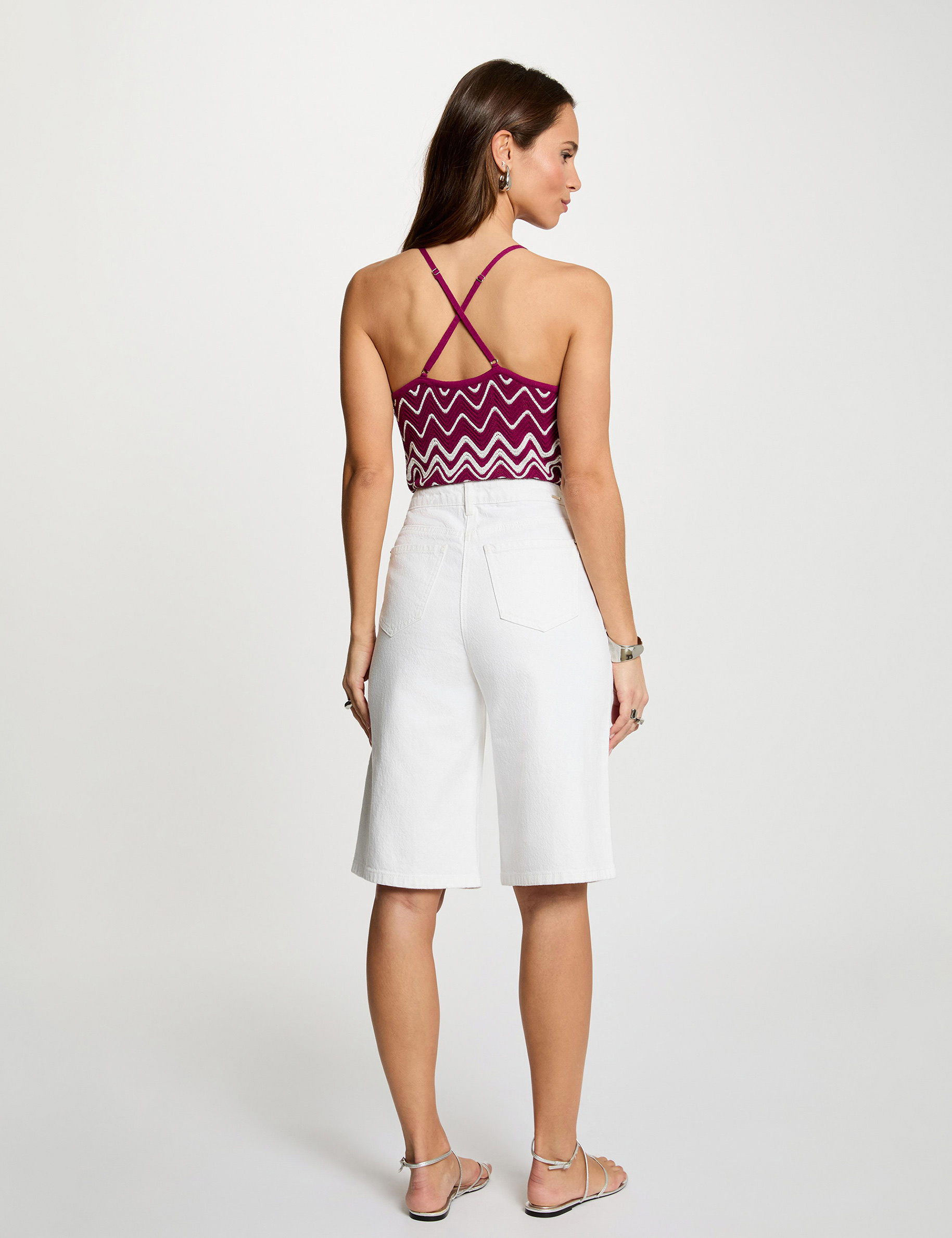 Gebreide top met print pruim vrouw