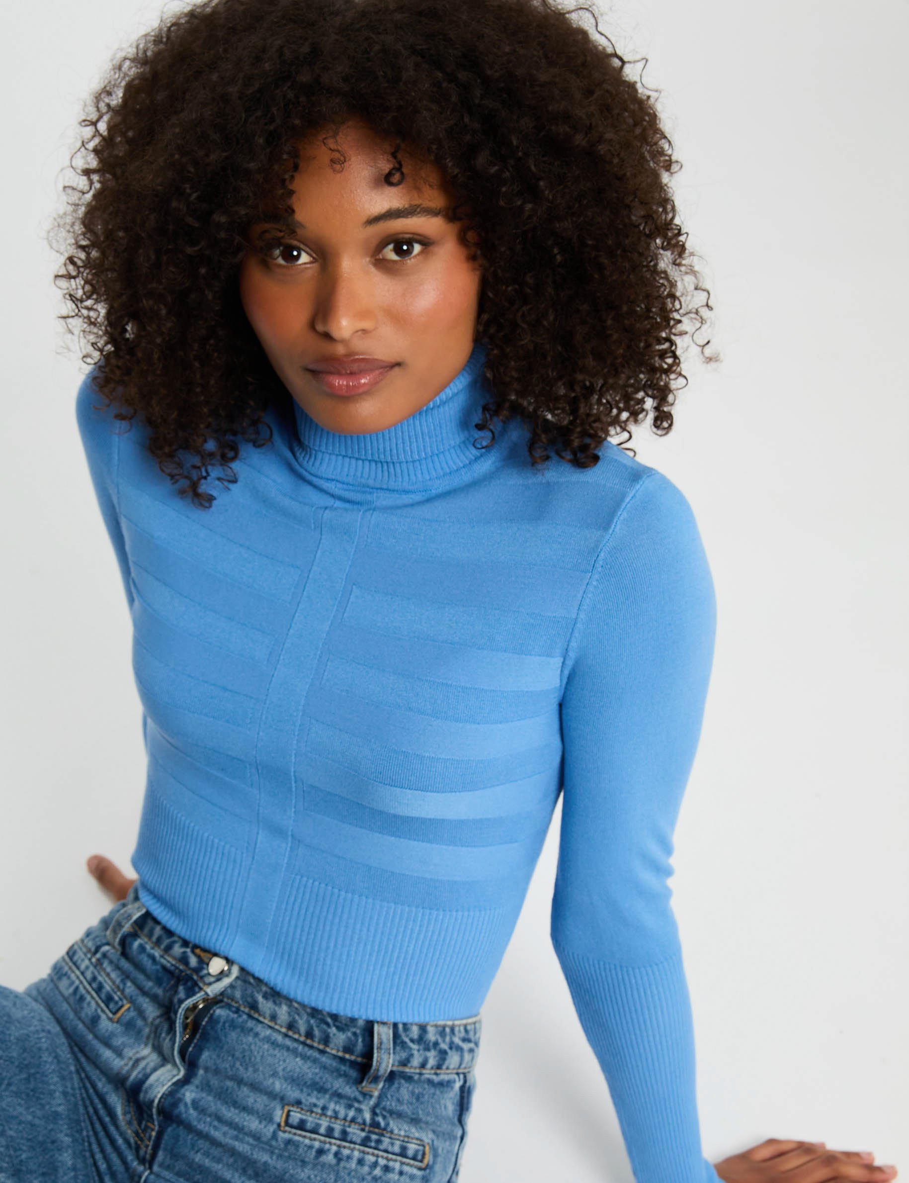 pull col roule ajuste bleu femme Pull col roulé ajusté bleu femme