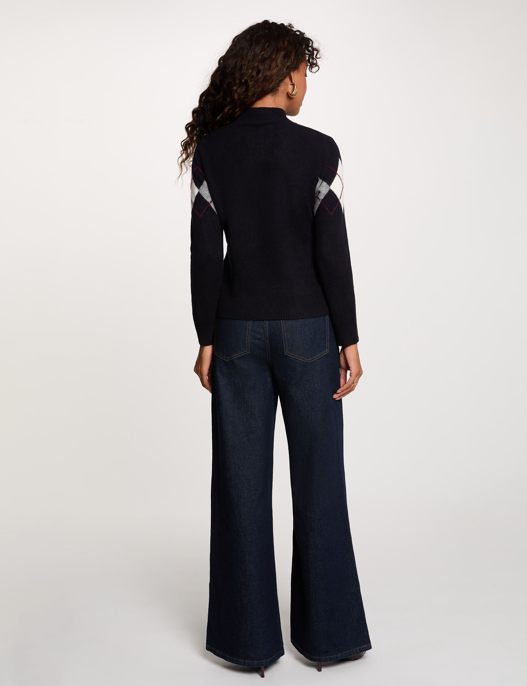 Jacquard trui met opstaande kraag marineblauw vrouw