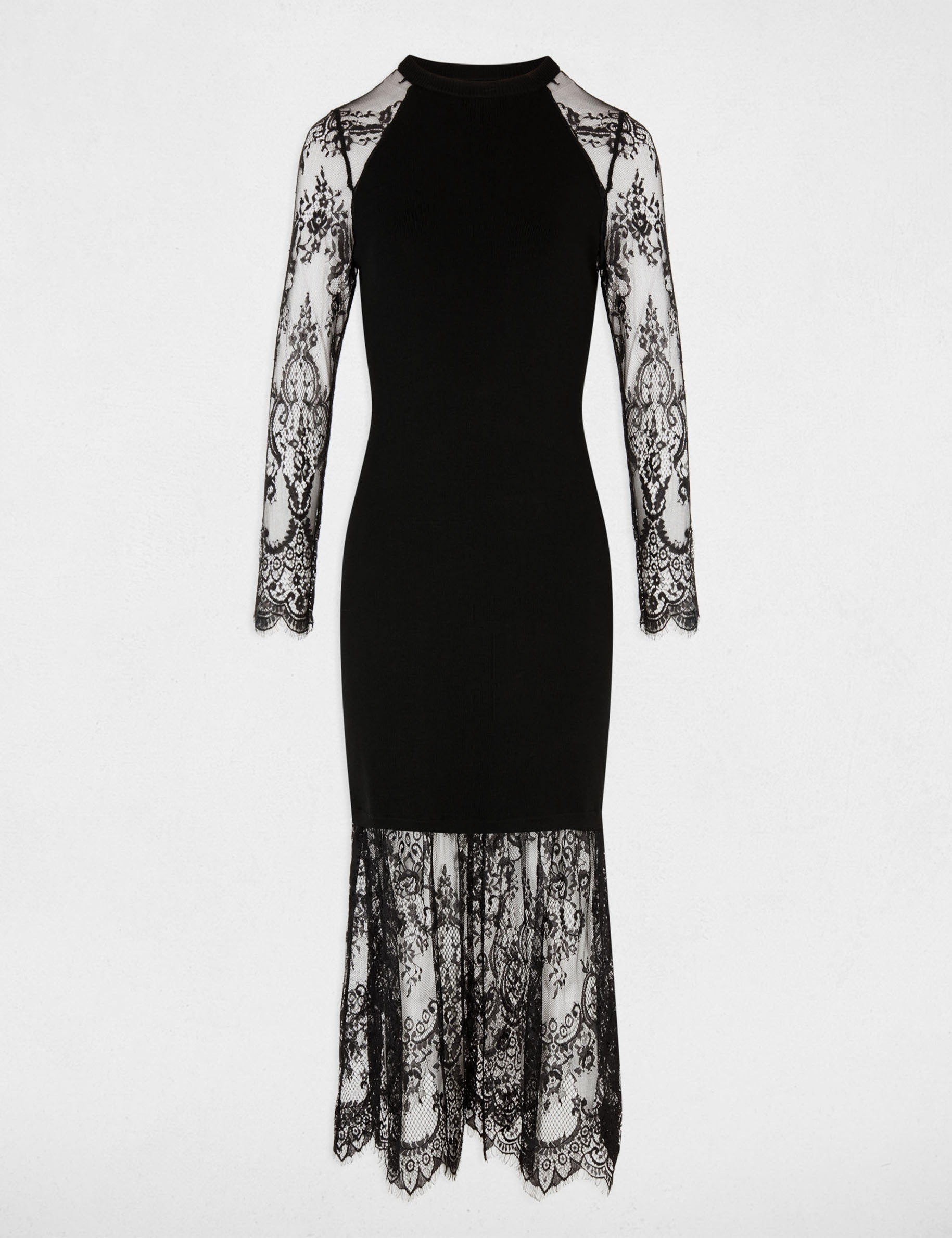 Robe tricot col montant noir femme