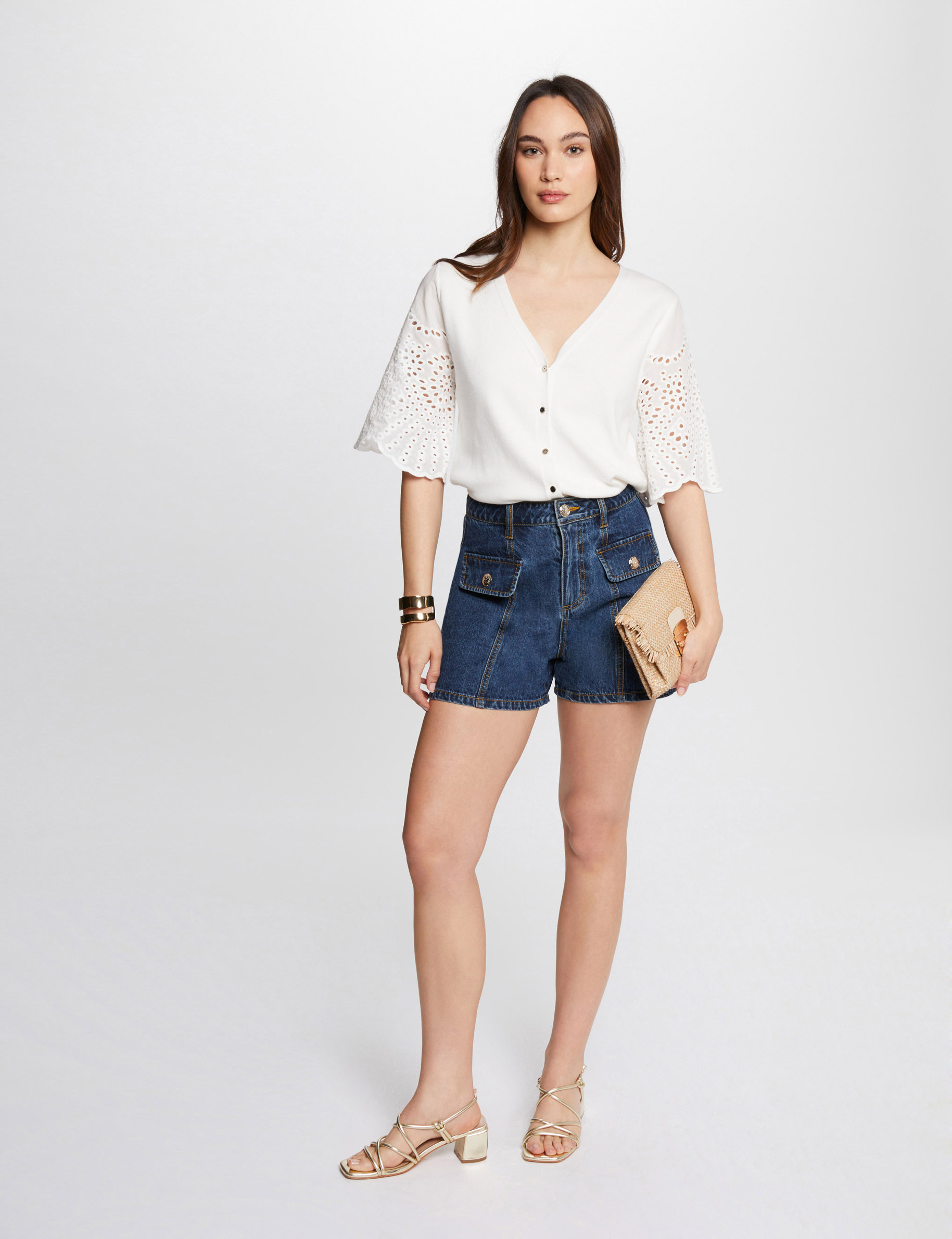 getailleerde short hoge taille jean stone vrouw Getailleerde short hoge taille jean stone vrouw
