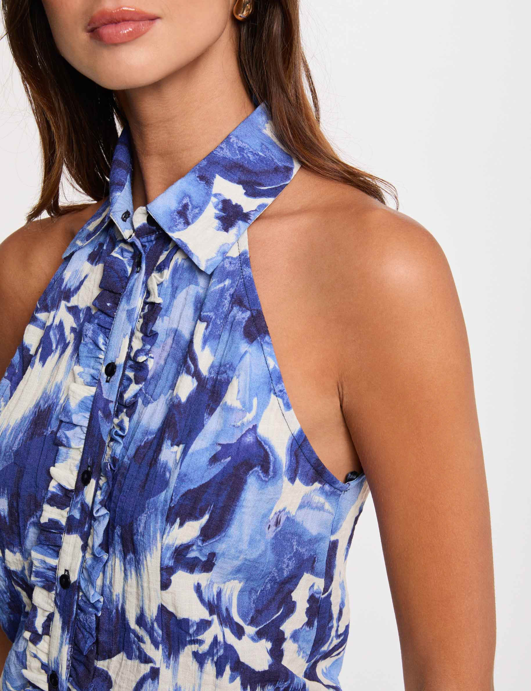 mouwloos overhemd met print meerkleurig vrouw Mouwloos overhemd met print meerkleurig vrouw