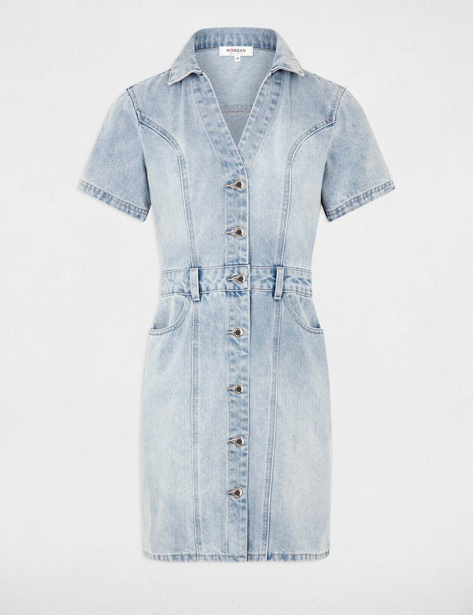 Robe courte ajustée en jean jean bleached femme