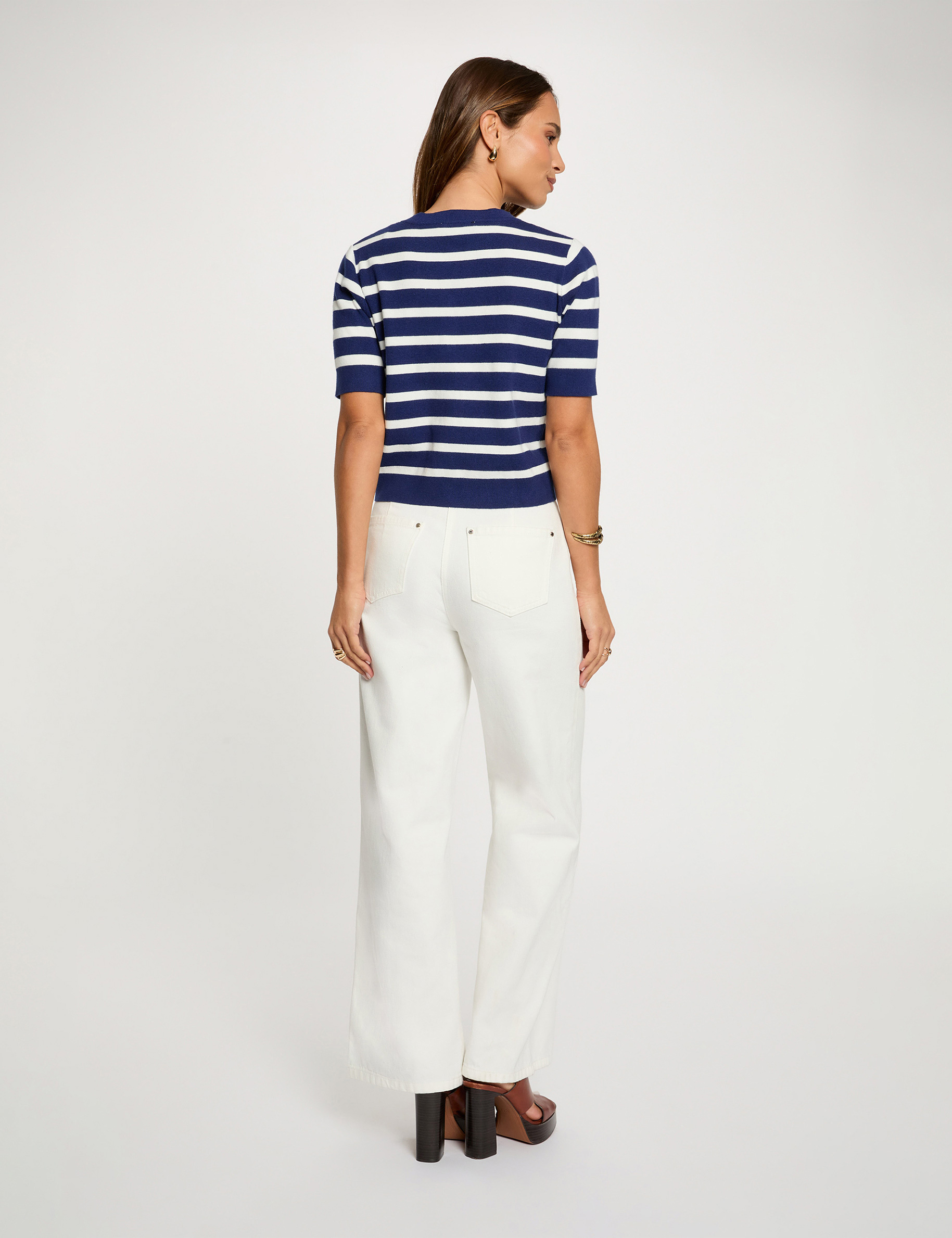 Gilet ray&eacute; manches courtes bleu marine femme