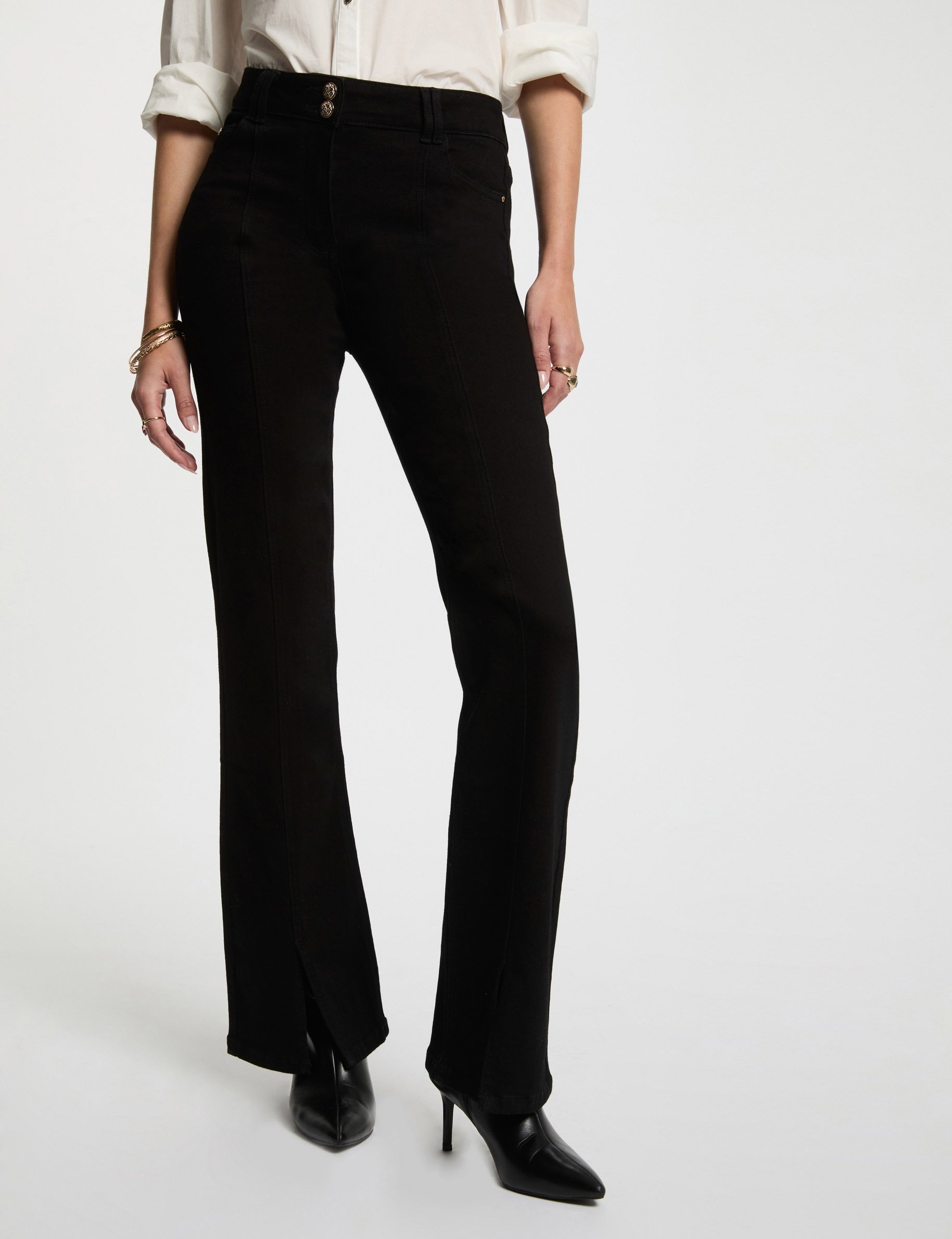 bootcut jeans met splitten zwart vrouw Bootcut jeans met splitten zwart vrouw