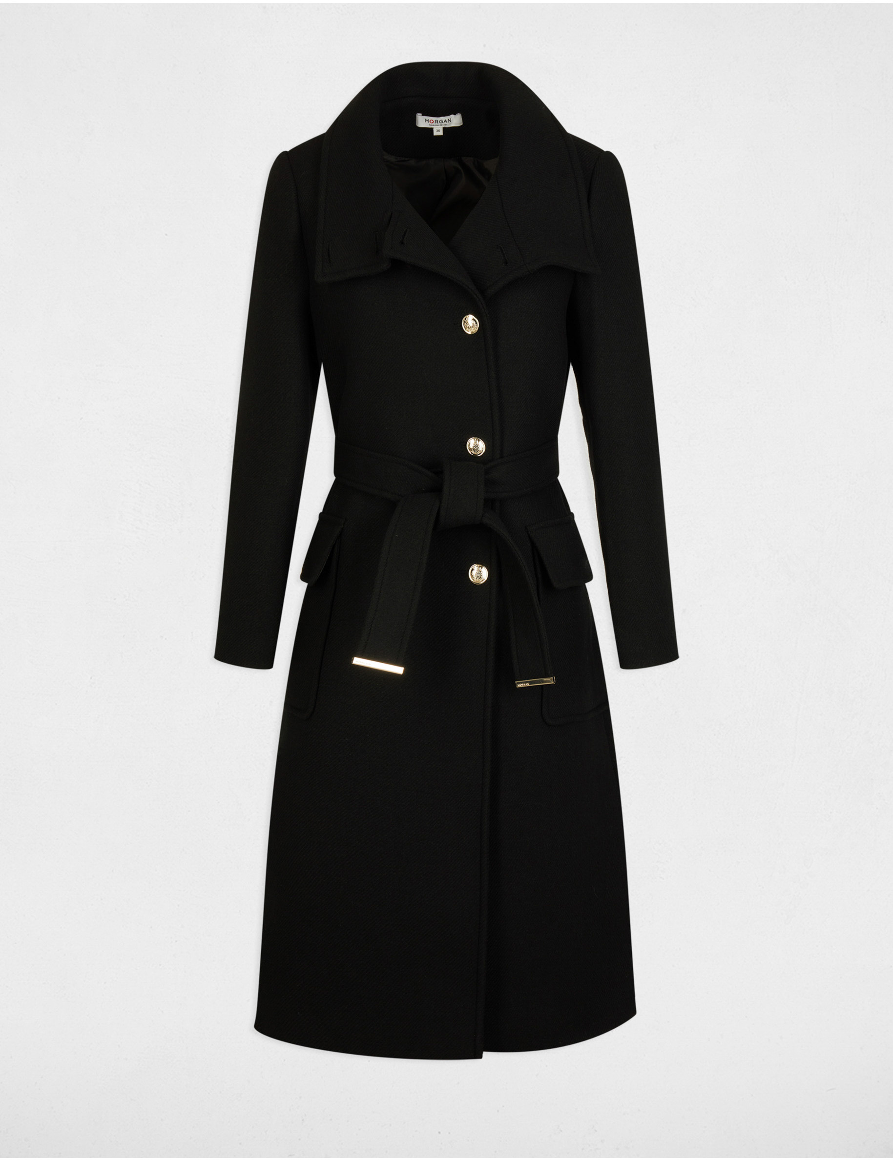 manteau long ceinture noir femme Manteau long ceinturé noir femme
