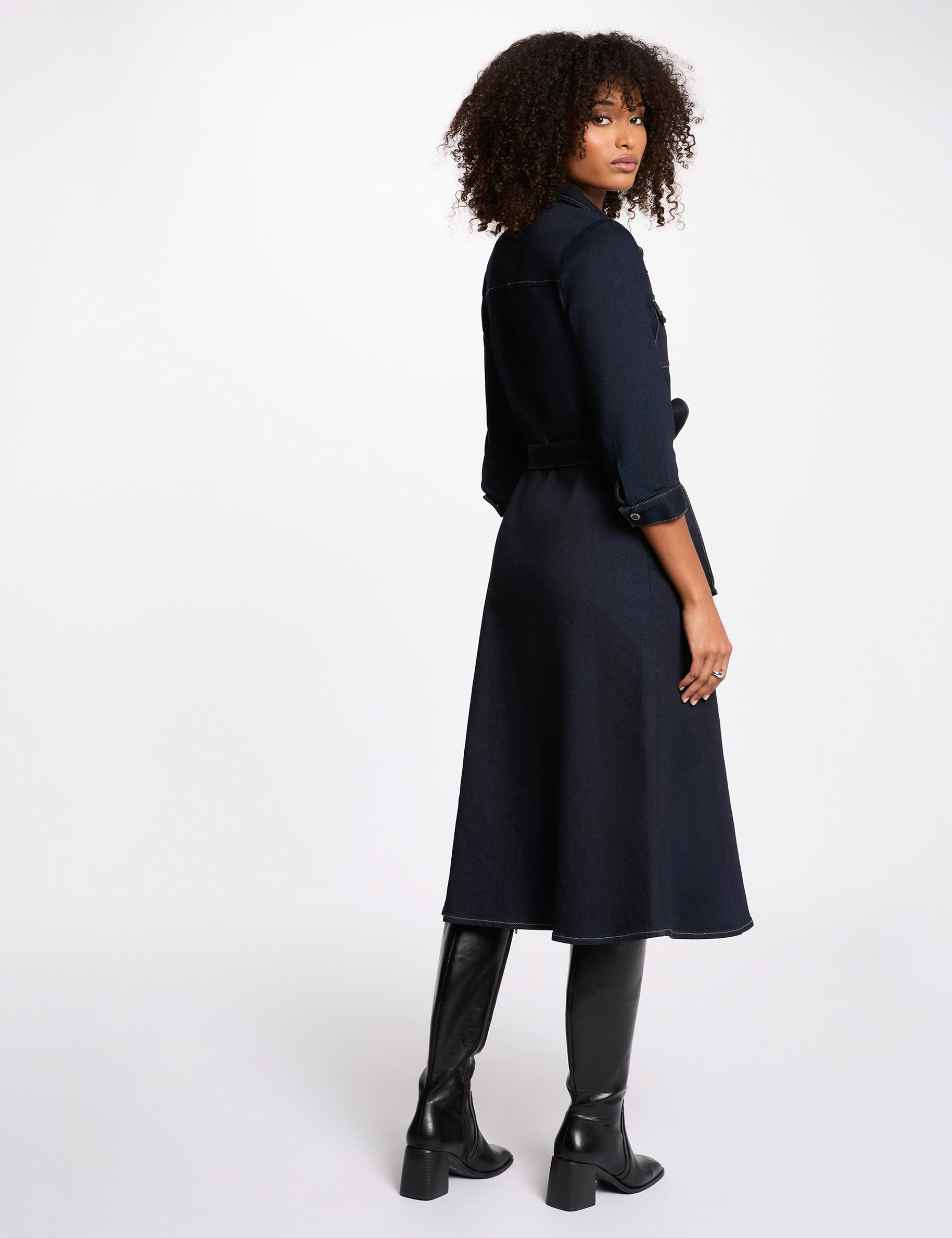 3/4 jurk met knopen ruw denim vrouw