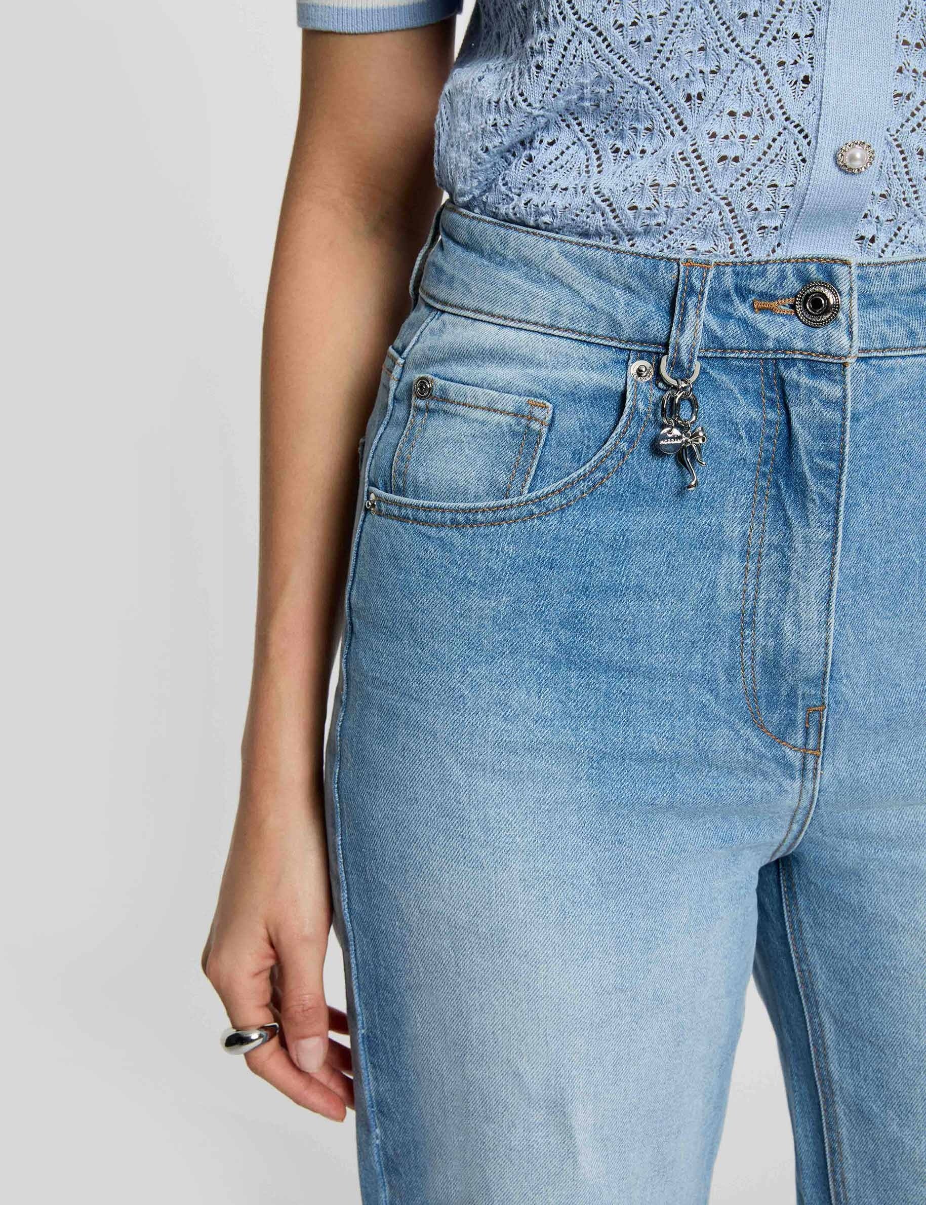 Hoge taille wijde jeans dubbel stone washed denim vrouw