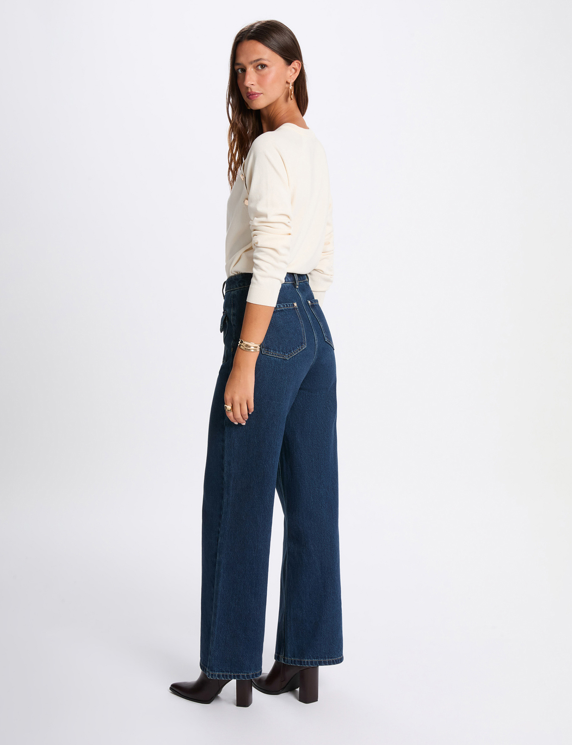 Nauwsluitende dunne trui ivoor vrouw