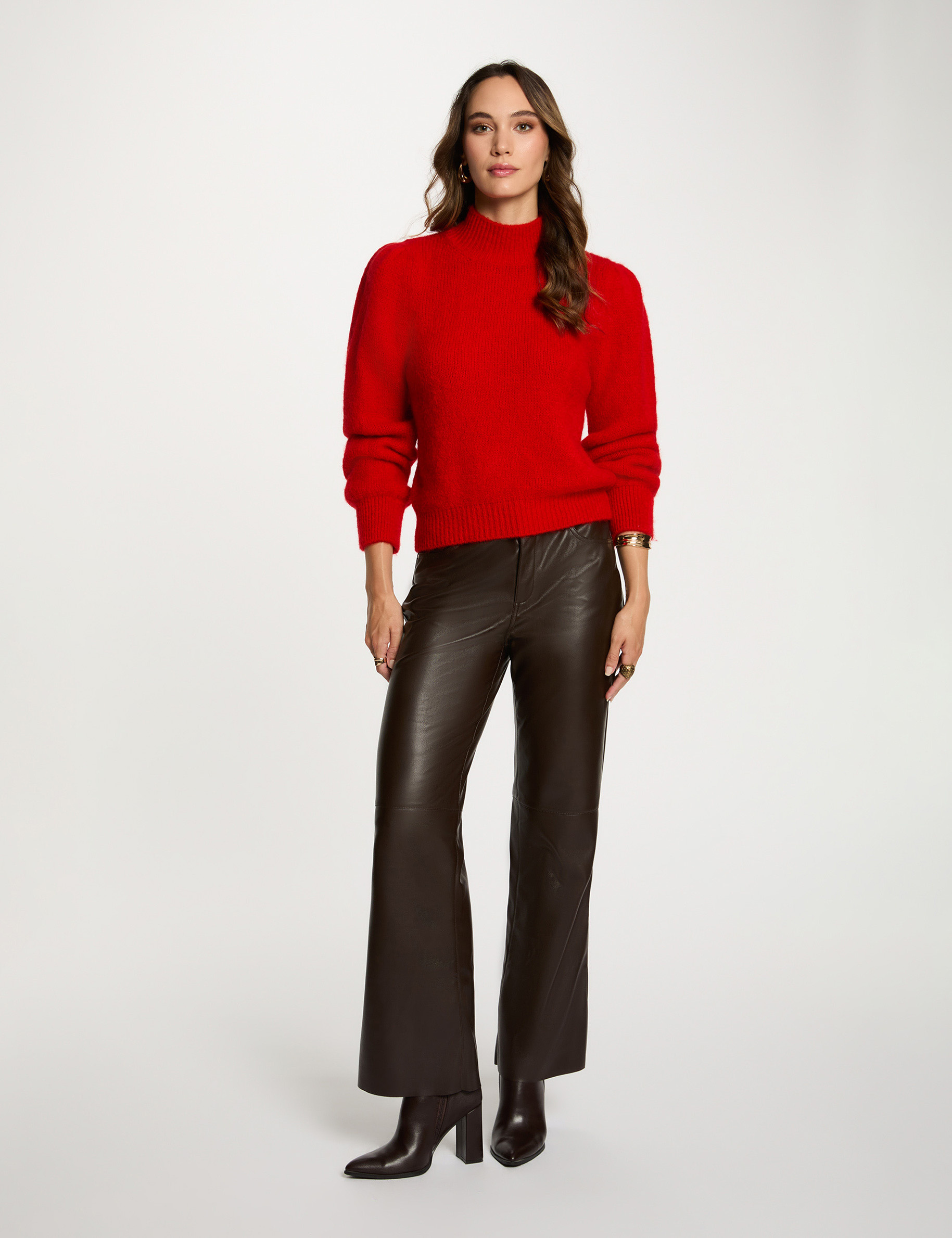Pull col montant rouge femme