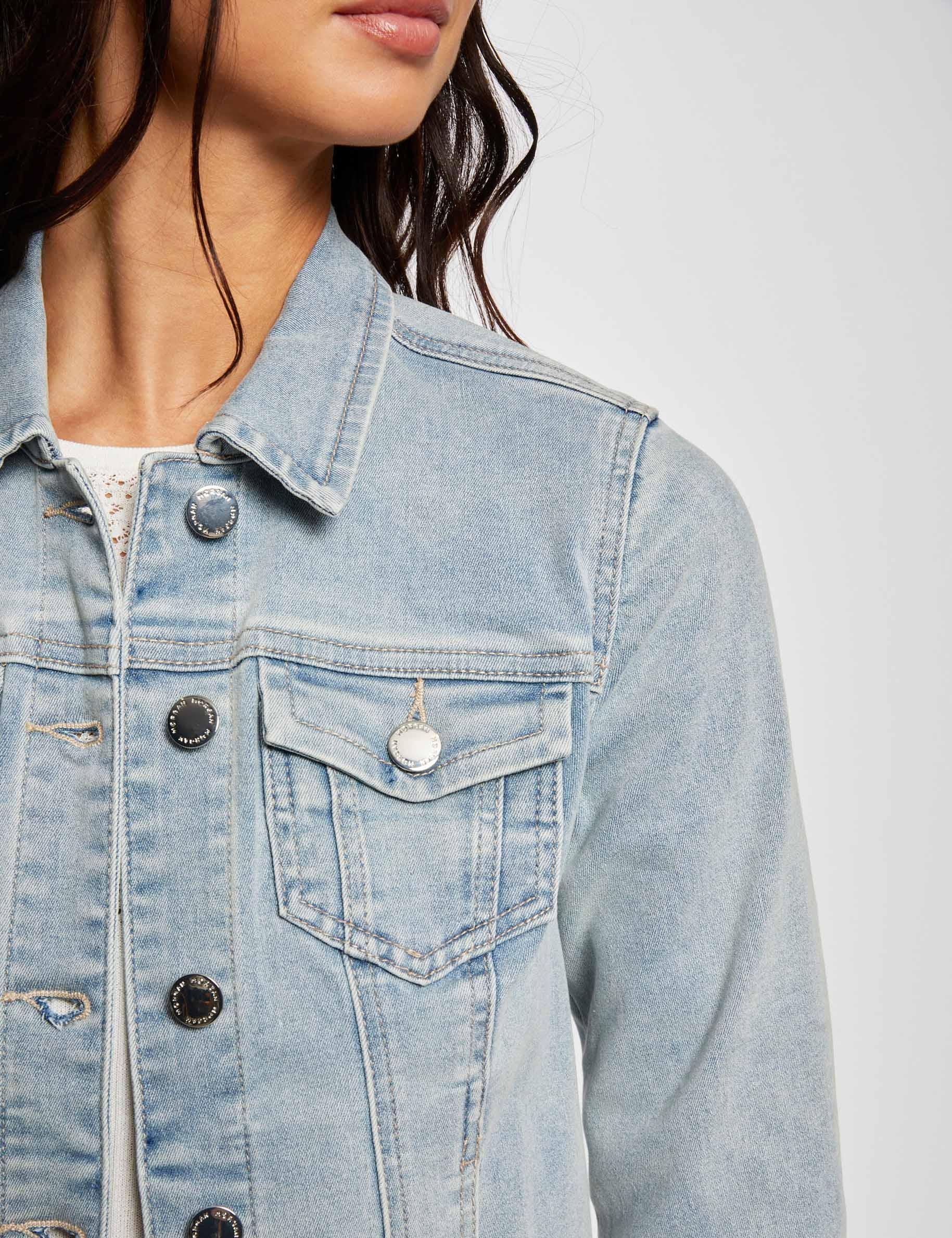 Rechte jeansjas met knopen jean bleached vrouw