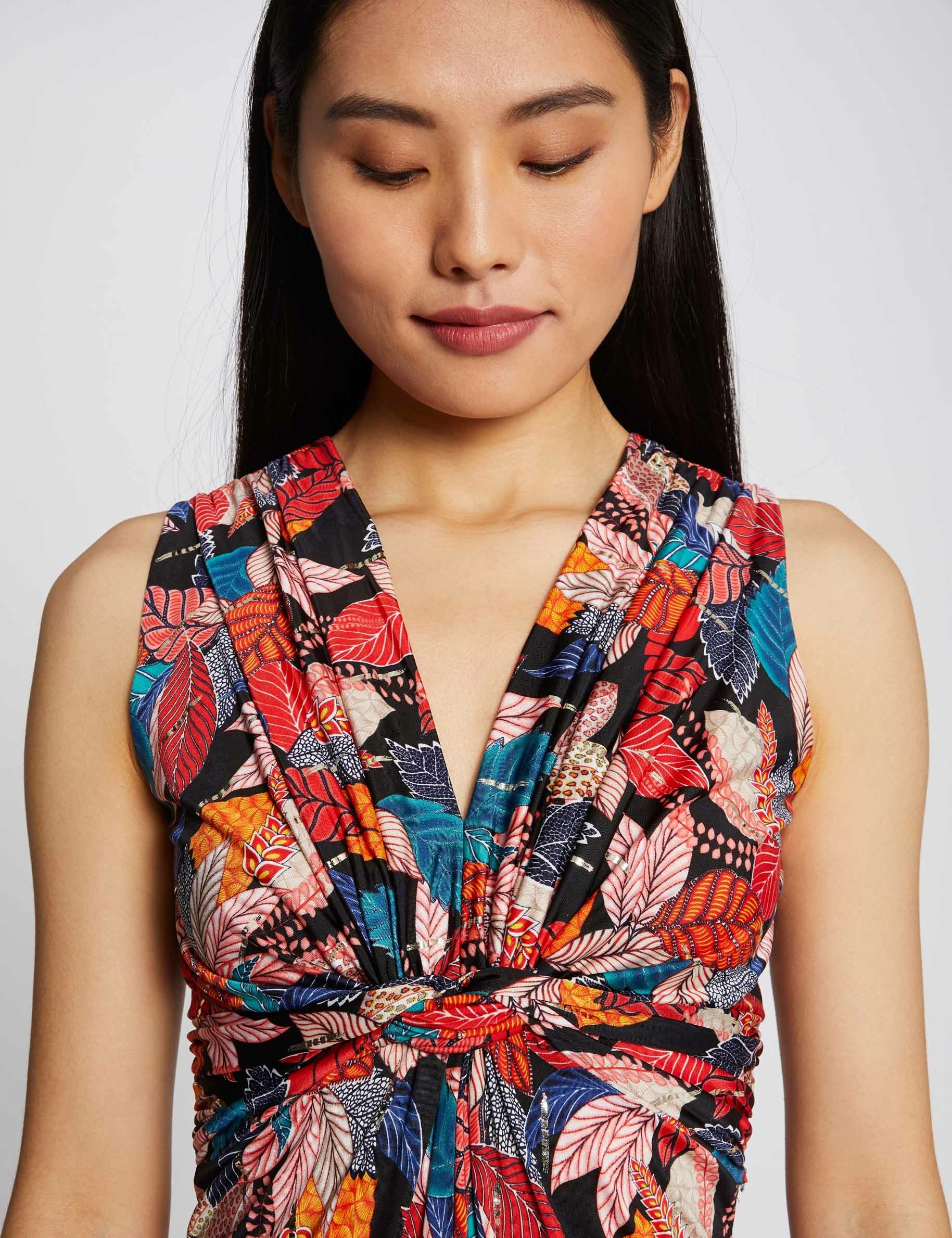 Wijd uitlopende jurk met groenteprint meerkleurig vrouw