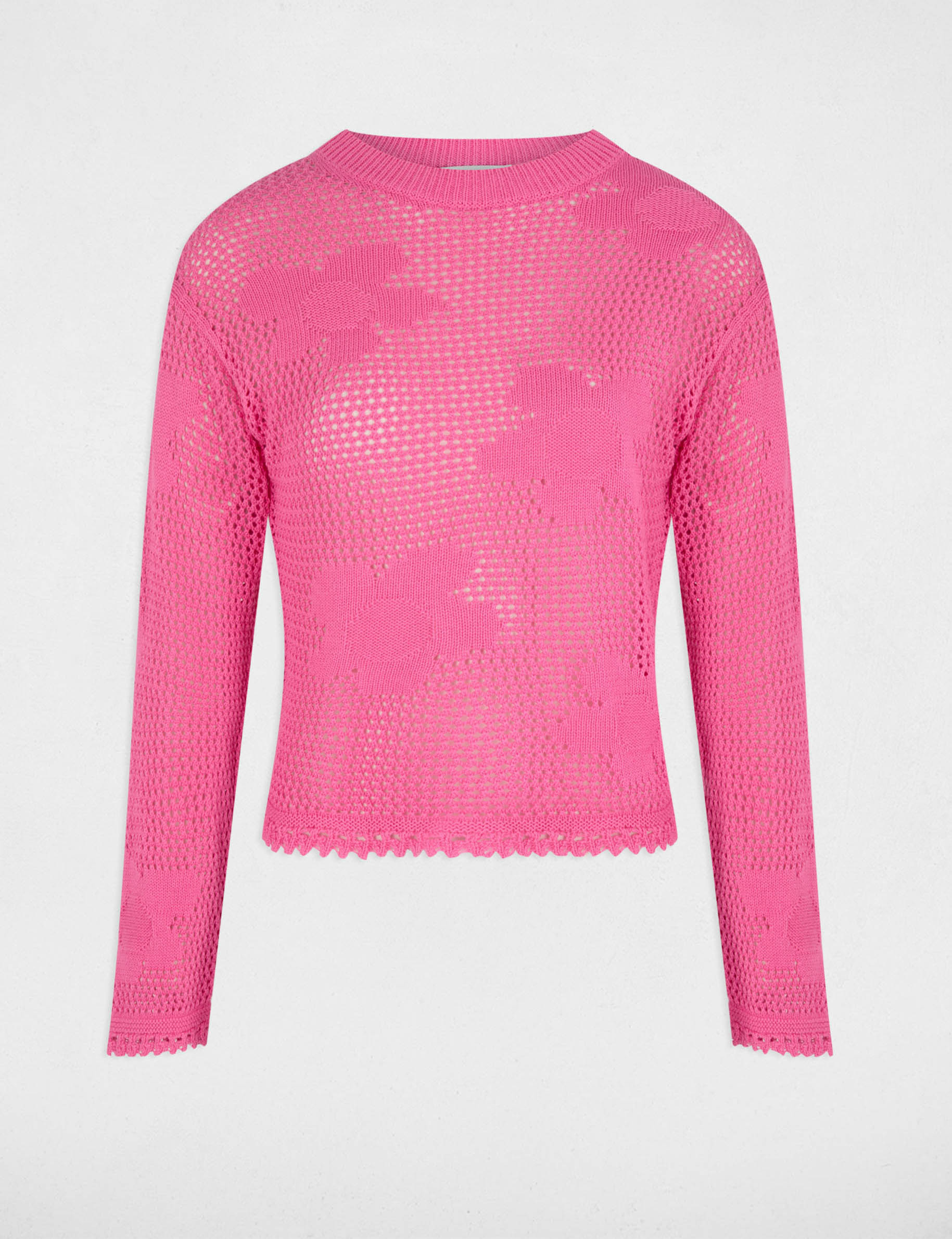trui met ronde hals en ajour roze vrouw Trui met ronde hals en ajour roze vrouw