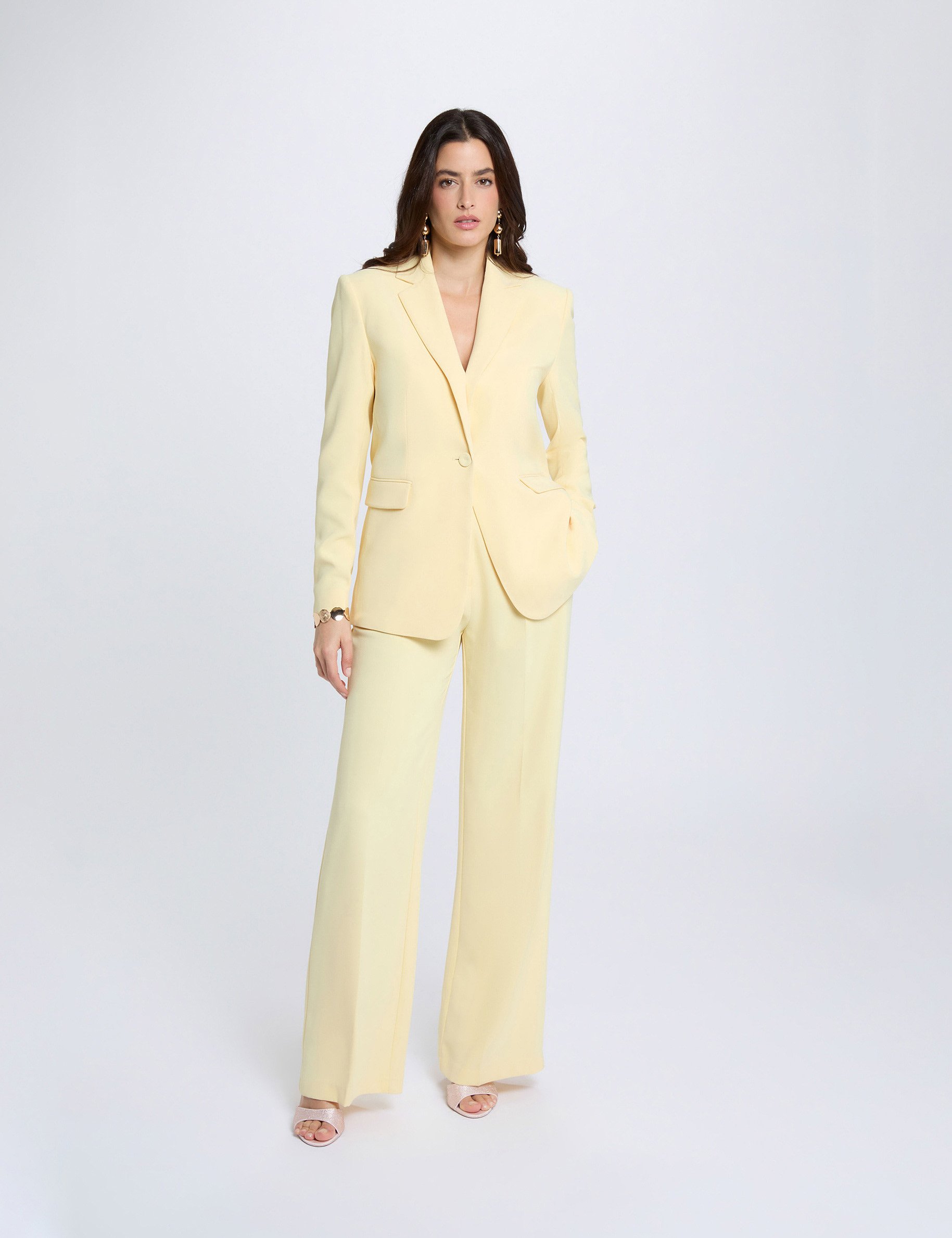 Tailleurkraag jas lichtgeel vrouw