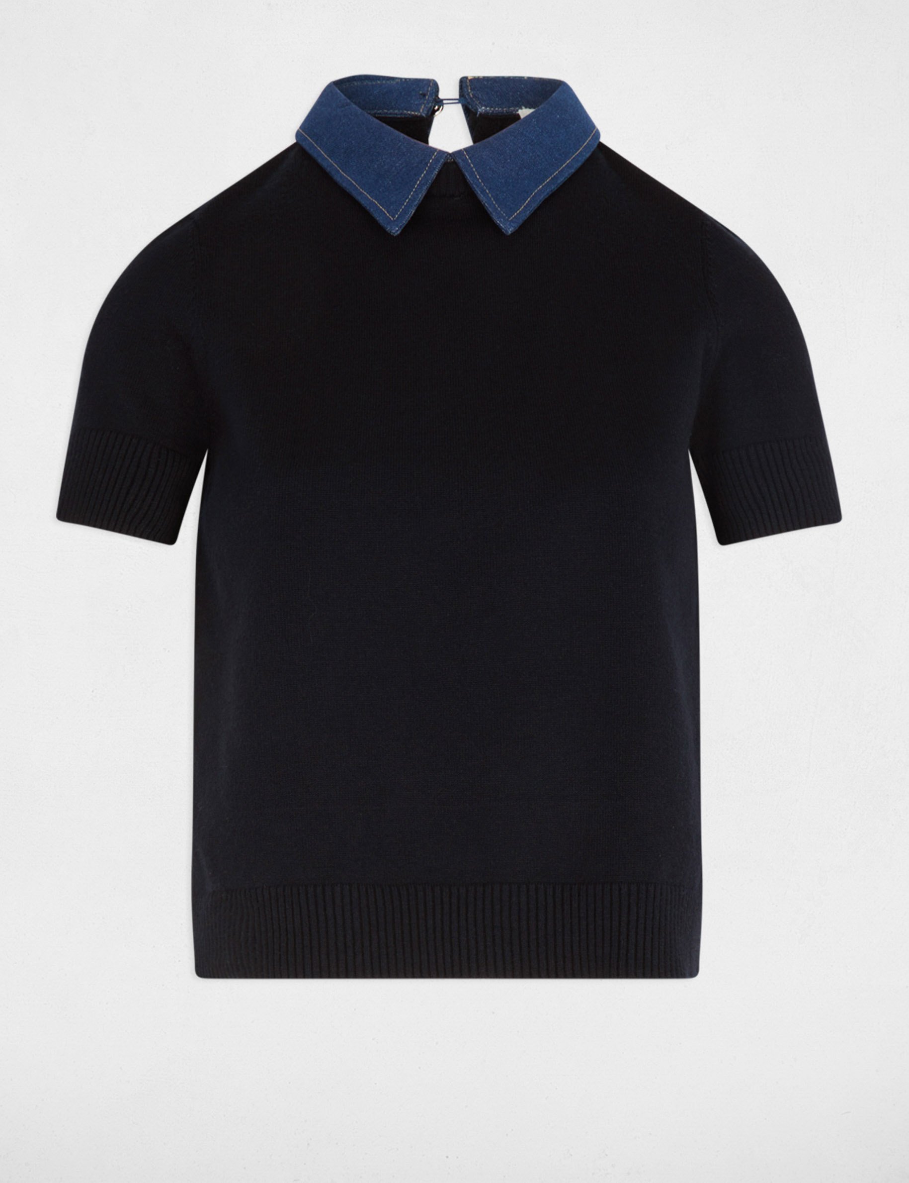 trui met omgeslagen kraag marineblauw vrouw Trui met omgeslagen kraag marineblauw vrouw