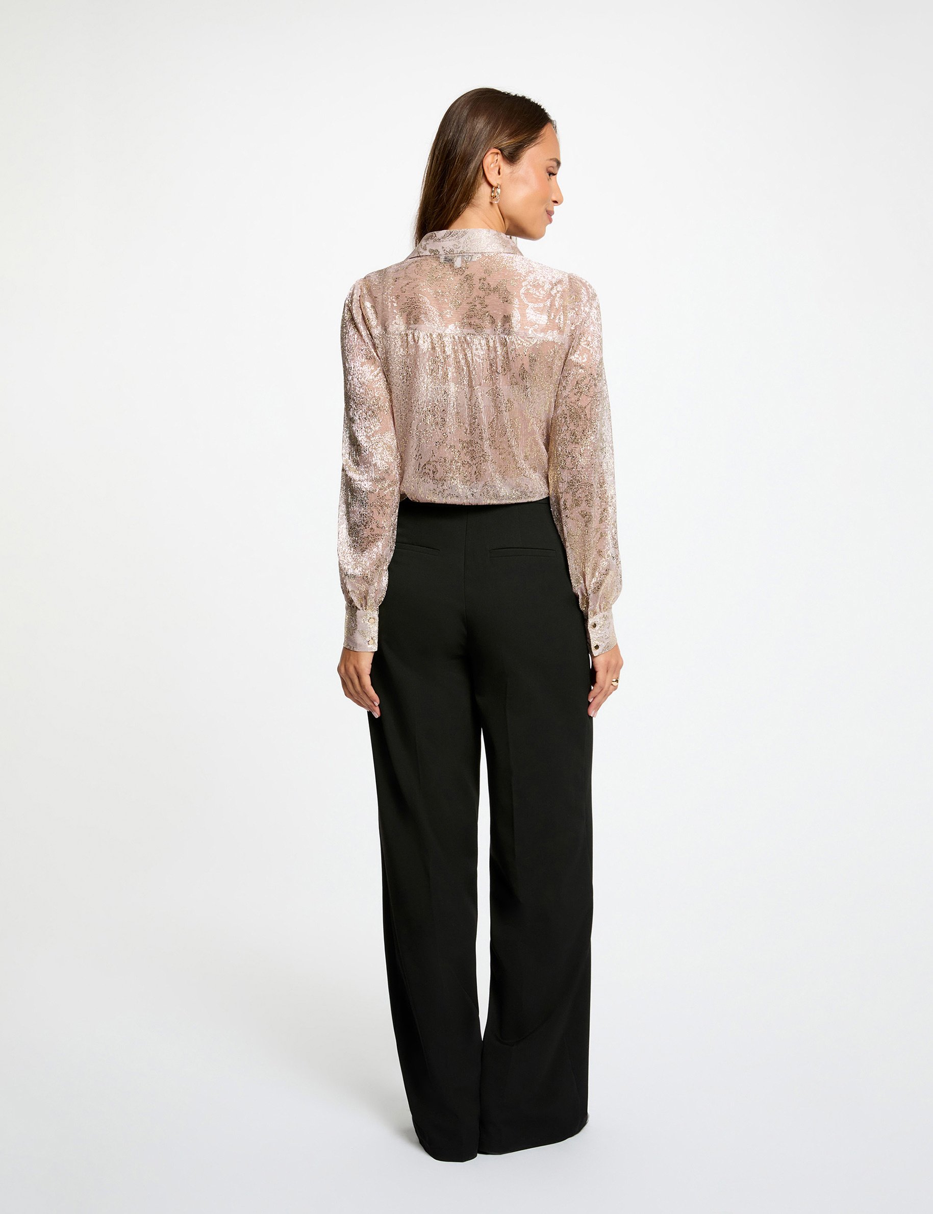 Chemise col à revers jaune or femme