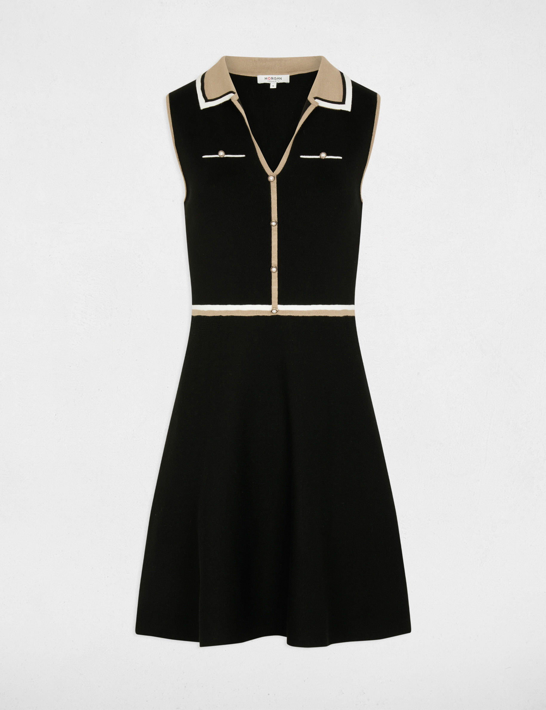 Robe courte col &agrave; revers noir femme
