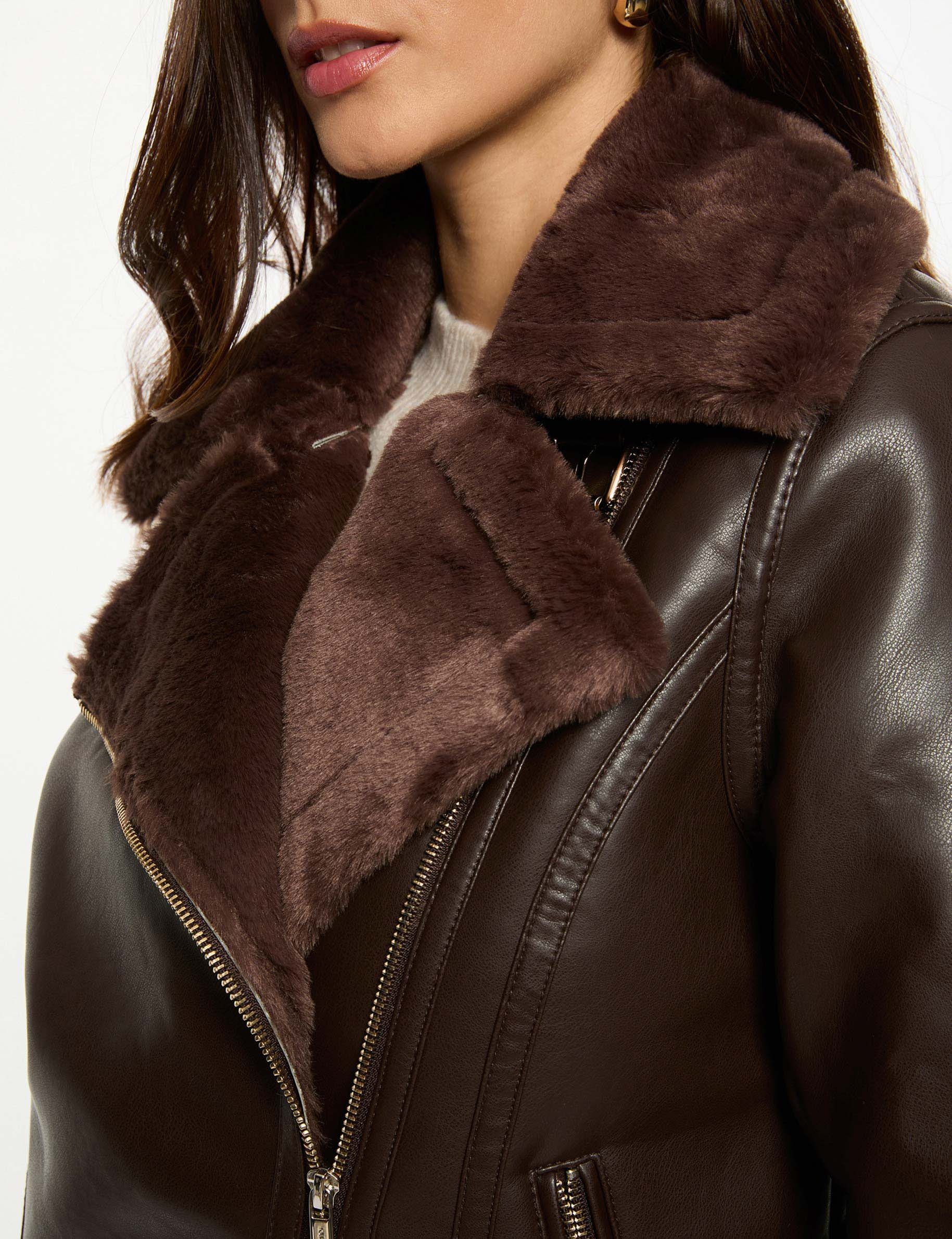 Oversized jack van imitatieleer donker bruin vrouw