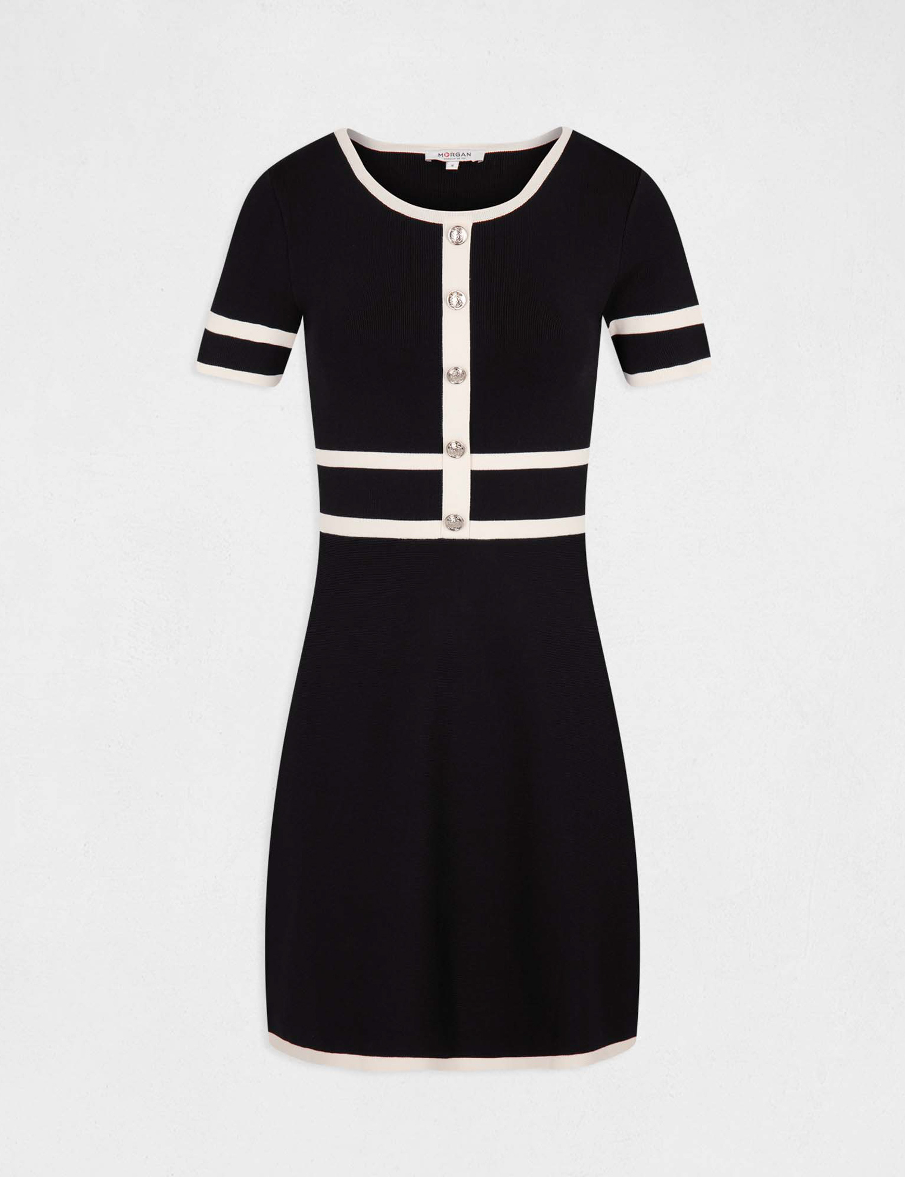 Robe pull droite manches courtes noir femme