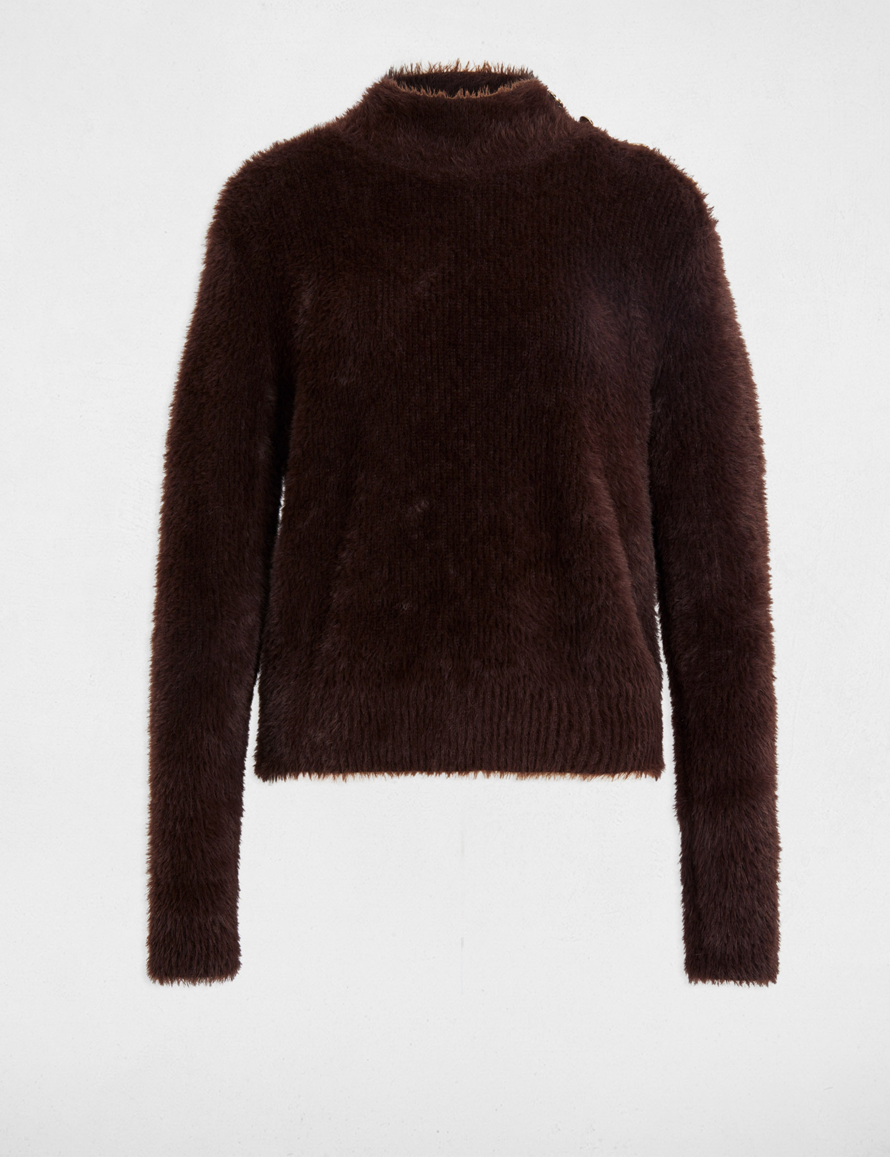 Pull court ajusté marron foncé femme