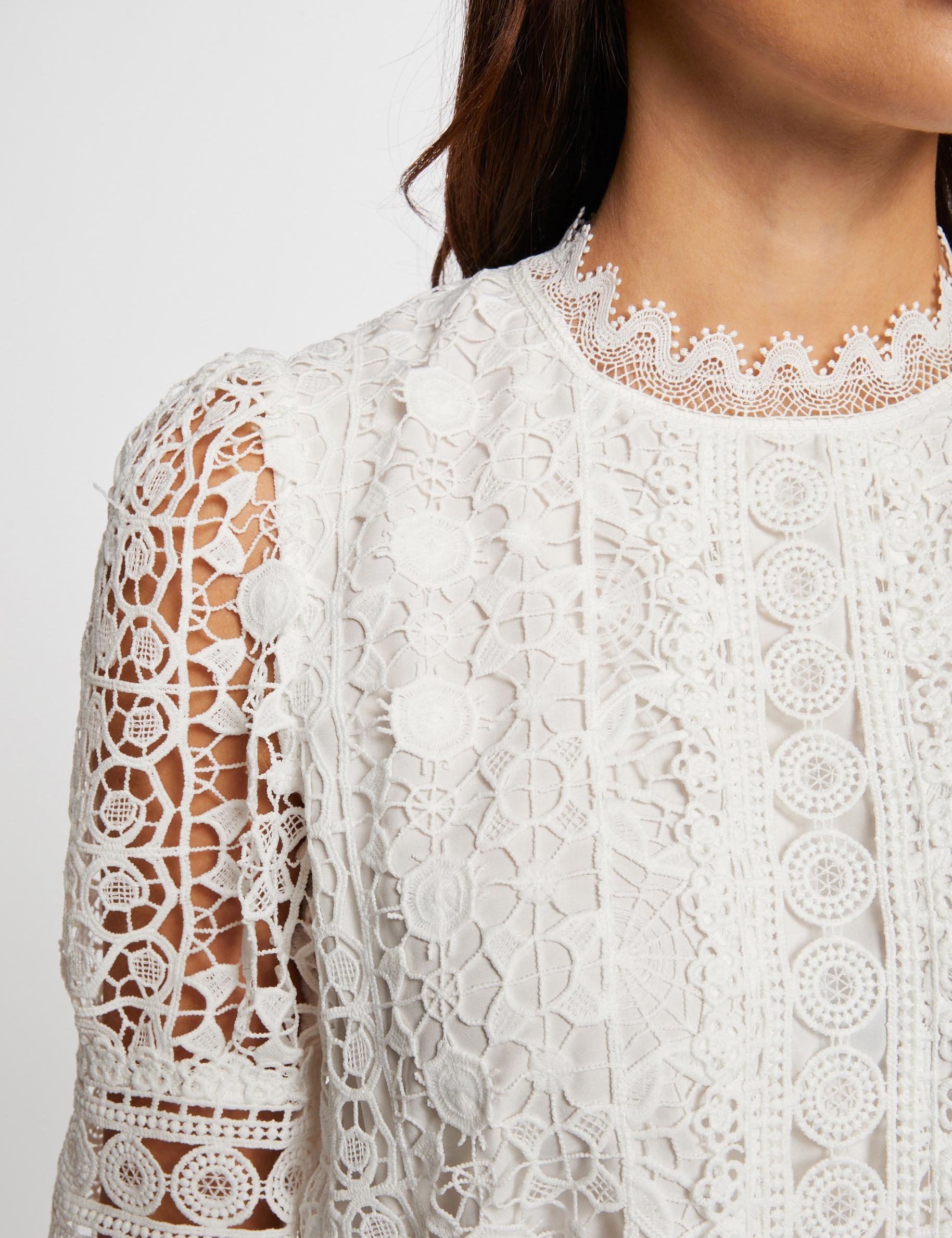 Blouse manches courtes en dentelle ivoire femme