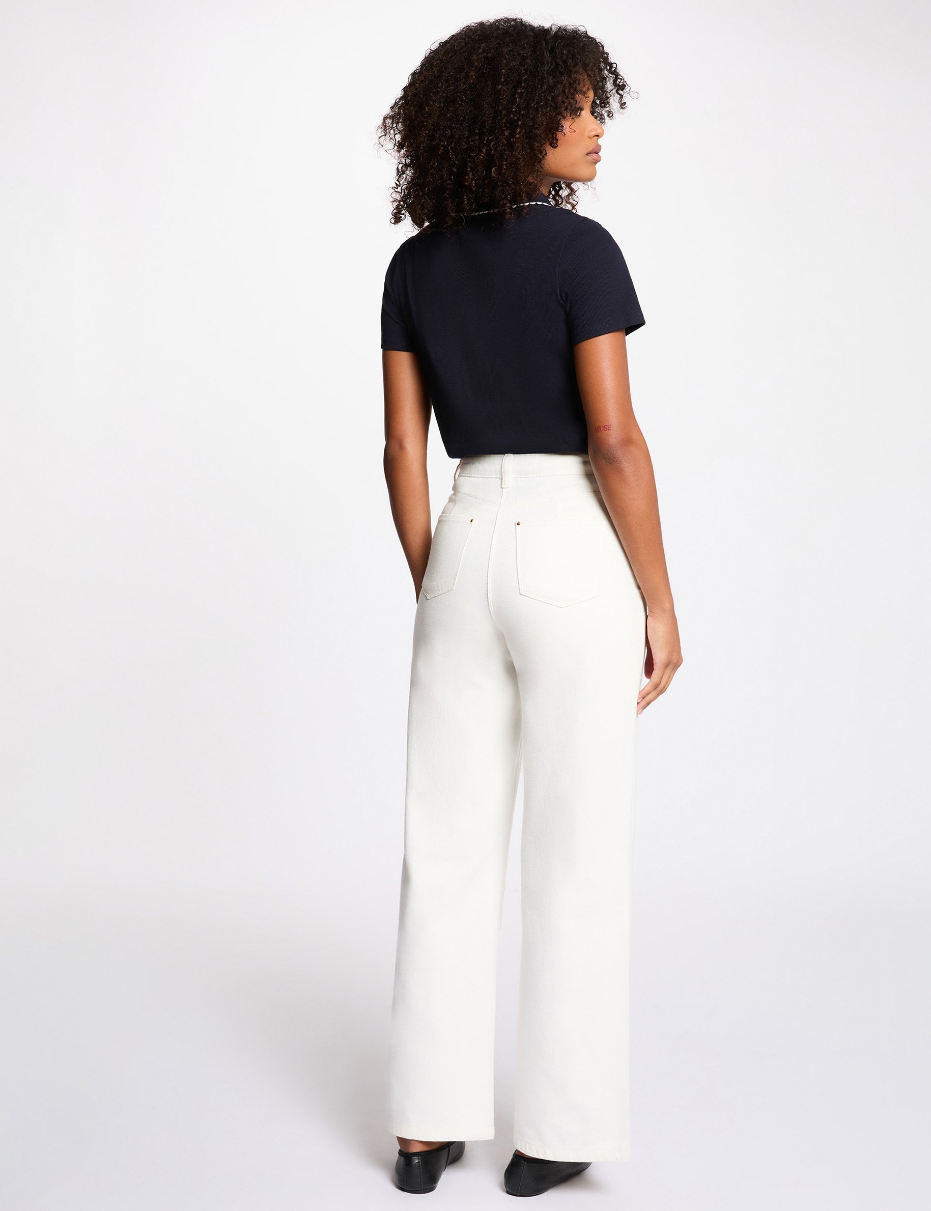 Top cintr&eacute; col &agrave; revers bleu marine femme