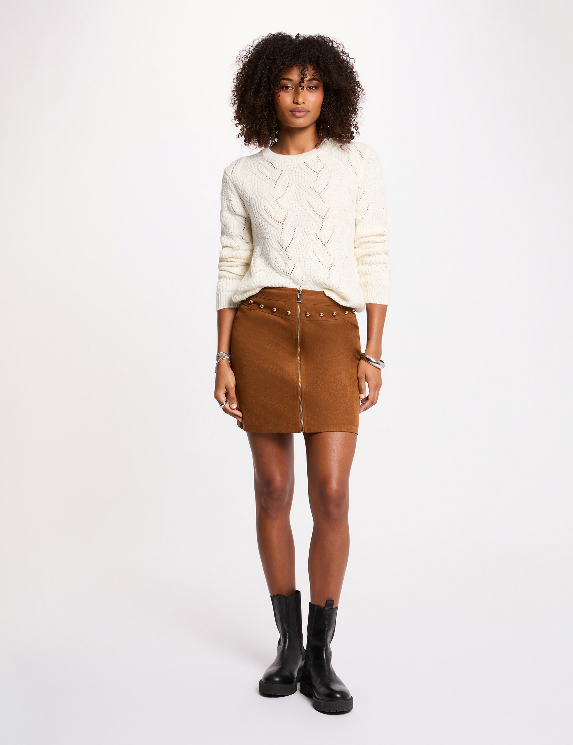 Pull maille fantaisie ivoire femme