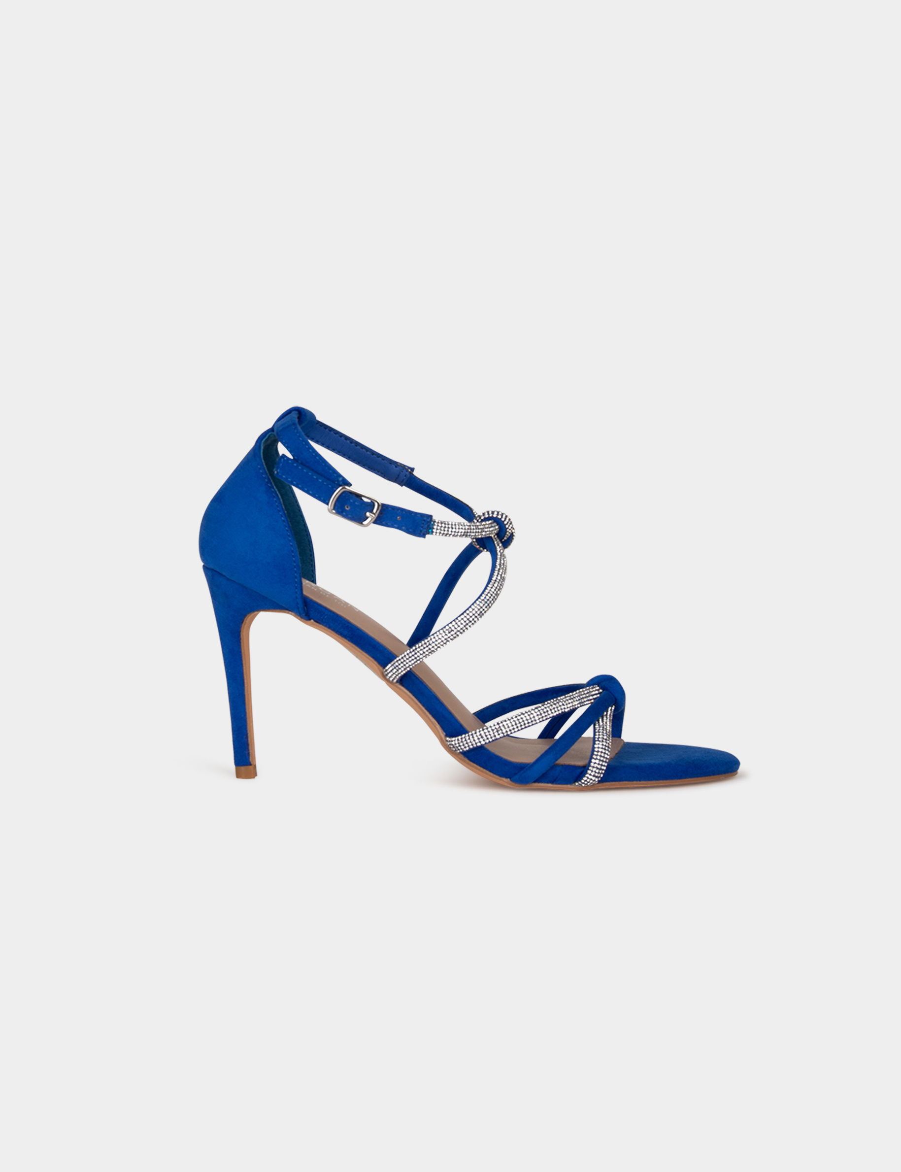 Sandalen met hak en bandjes van strass bleu vrouw