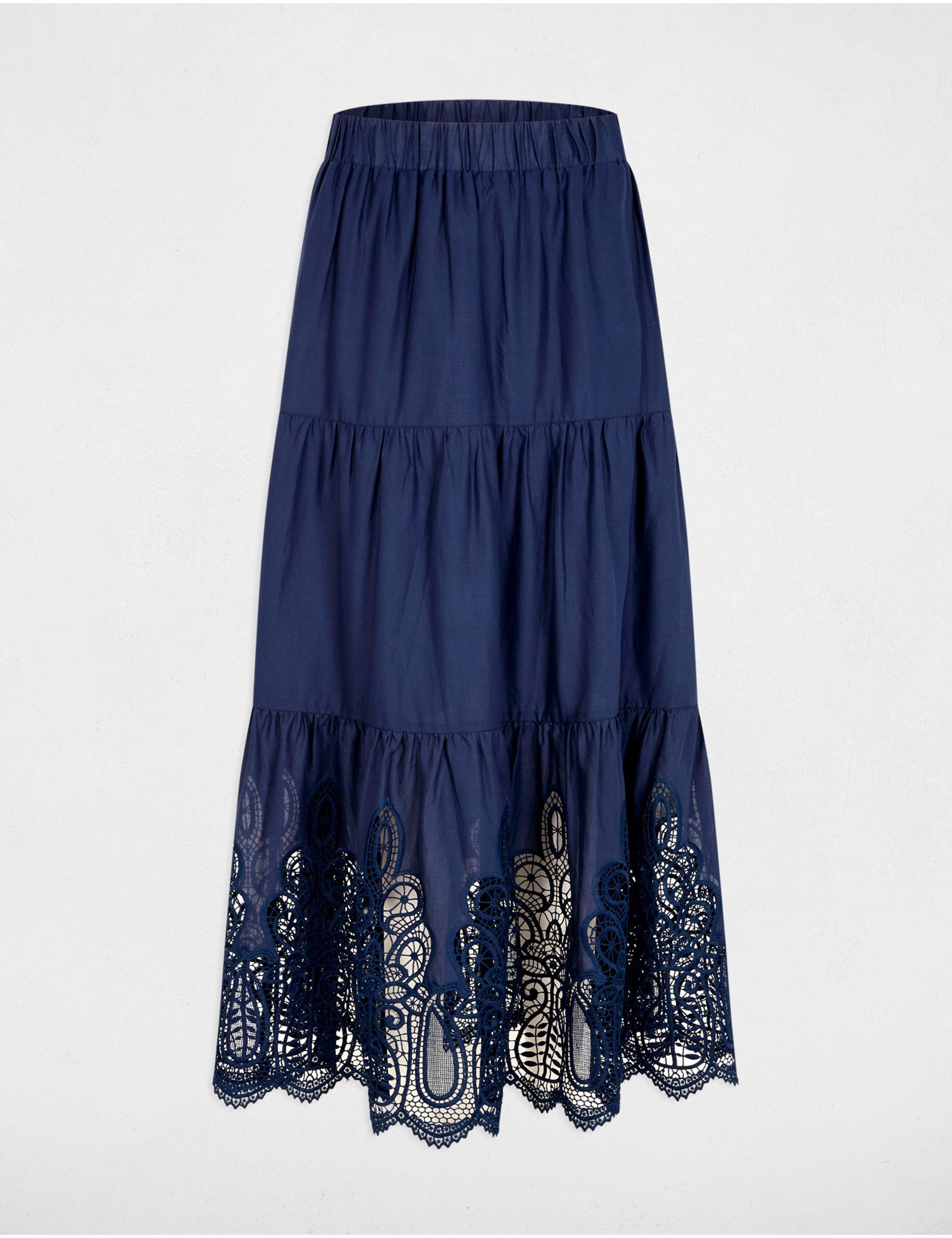 lange rok met kanten details bleu petrole vrouw Lange rok met kanten details bleu pétrole vrouw