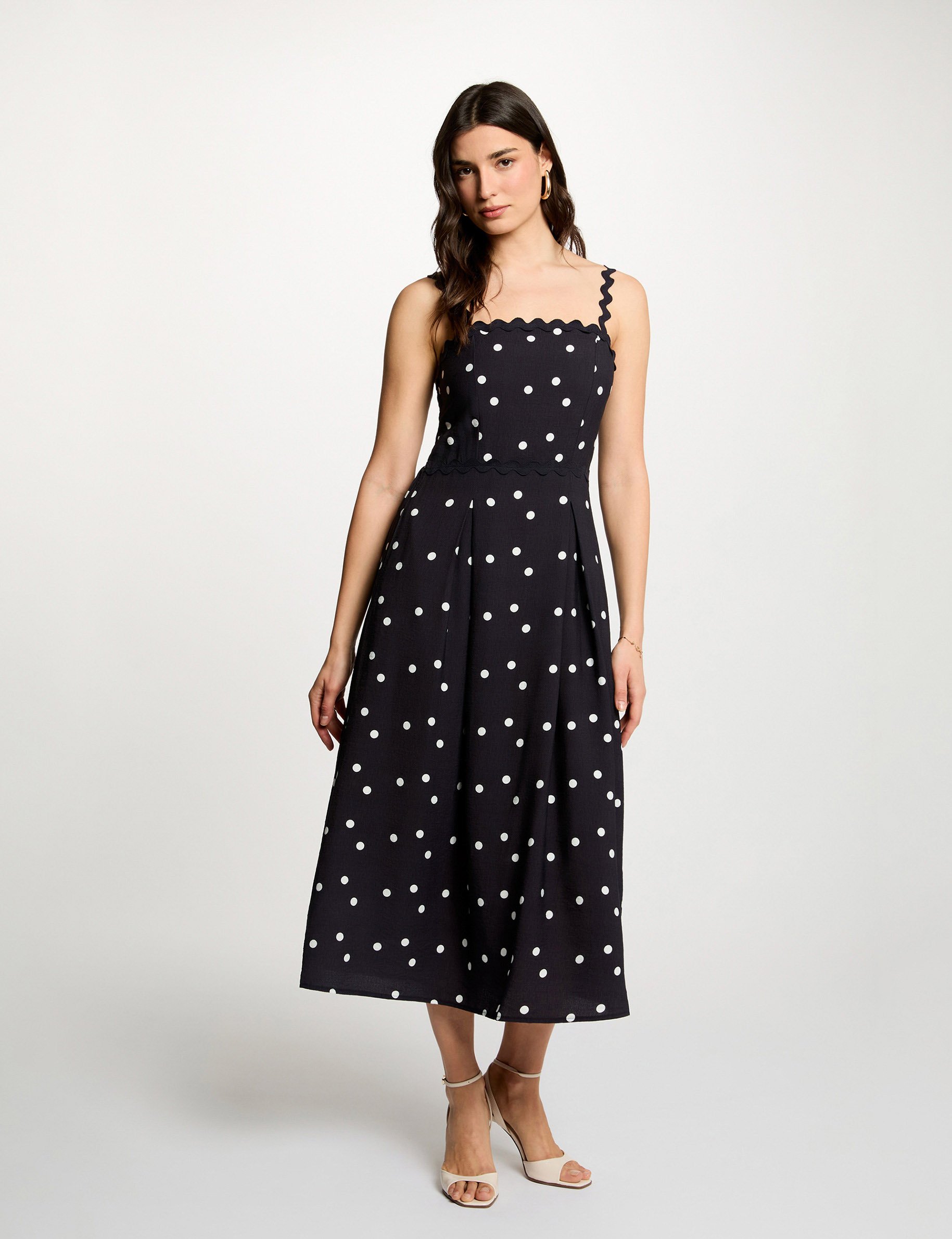 Robe mi-longue pois bleu marine femme