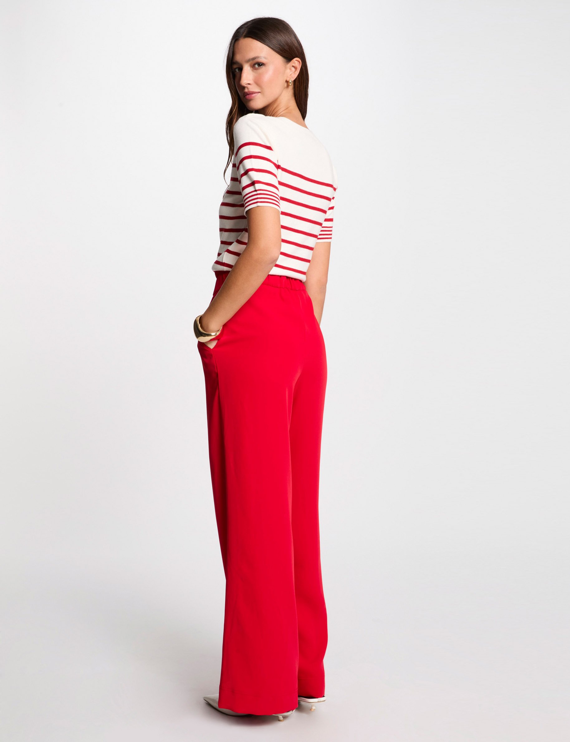 pantalon large a fronces rouge femme Pantalon large à fronces rouge femme