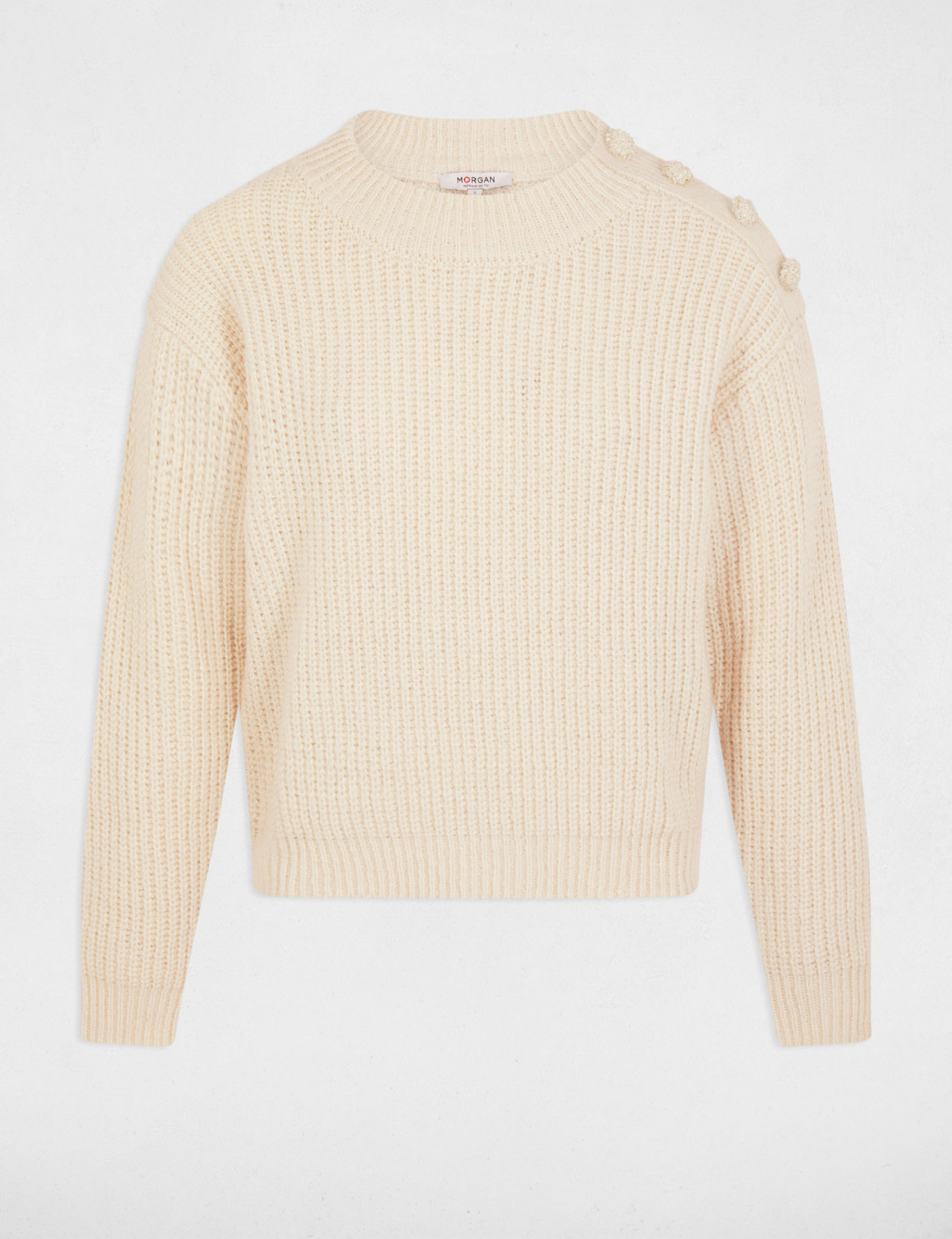 pull col rond et boutons ivoire femme Pull col rond et boutons ivoire femme