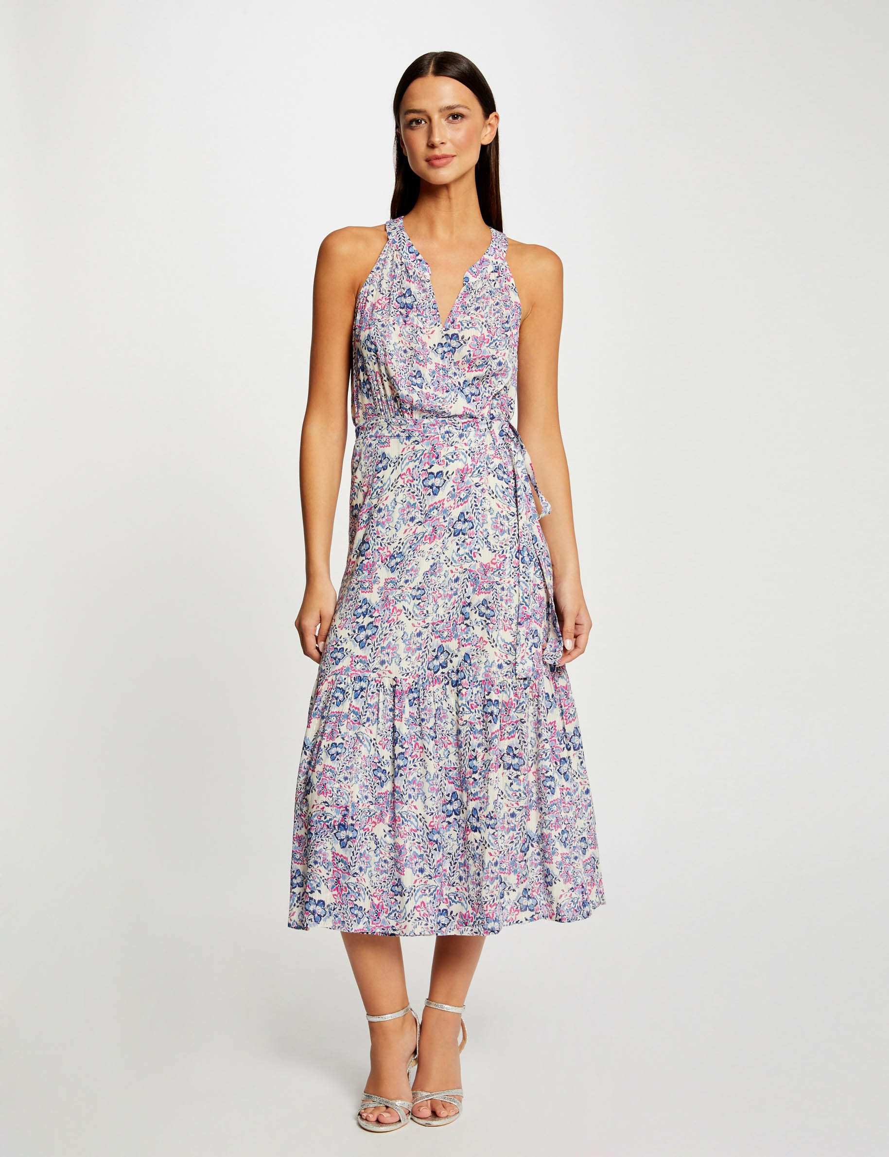 Robe midi portefeuille imprimé végétal multico femme Robe midi portefeuille imprimé végétal multico femme
