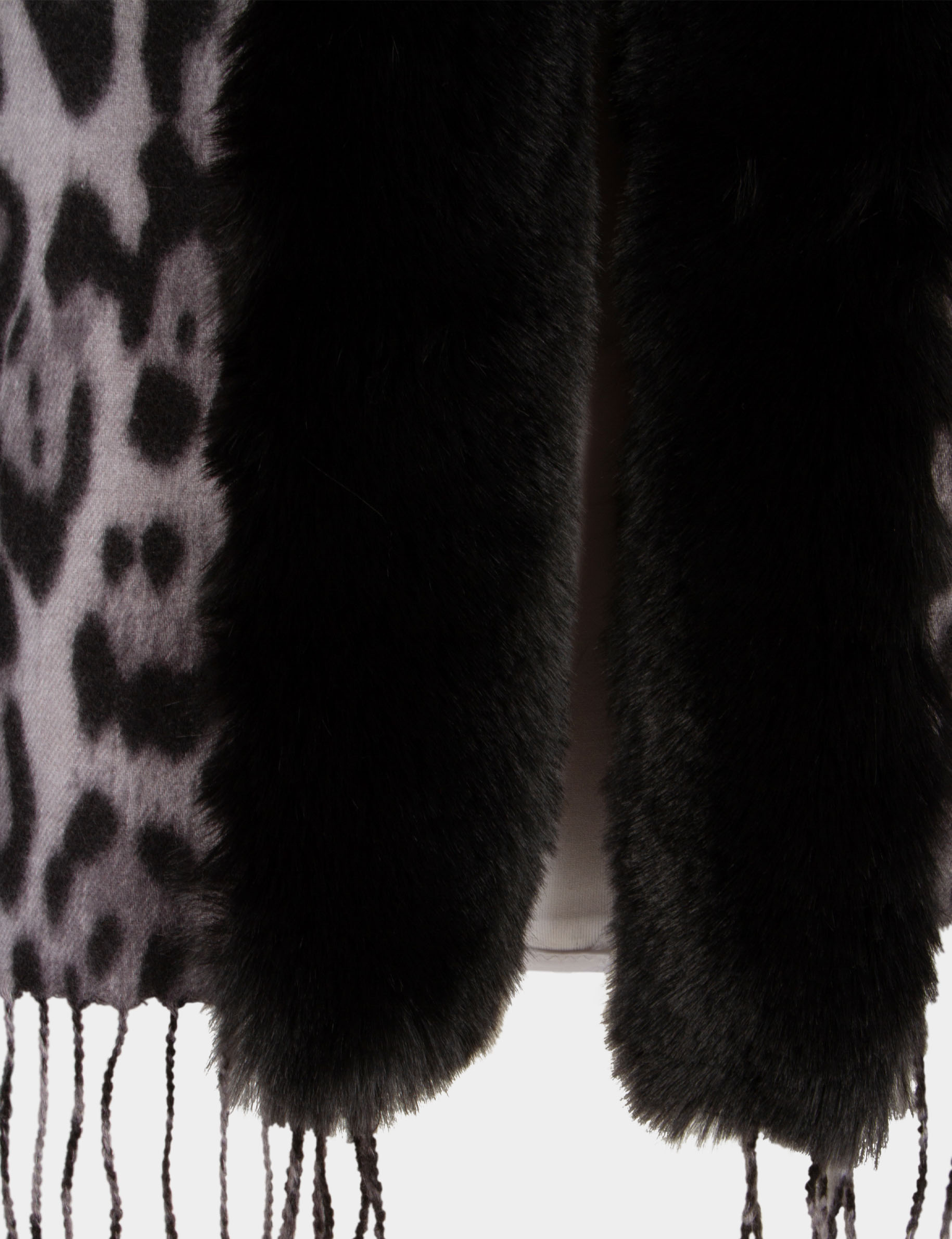 Poncho met franjes en luipaardprint mediumgrijs vrouw